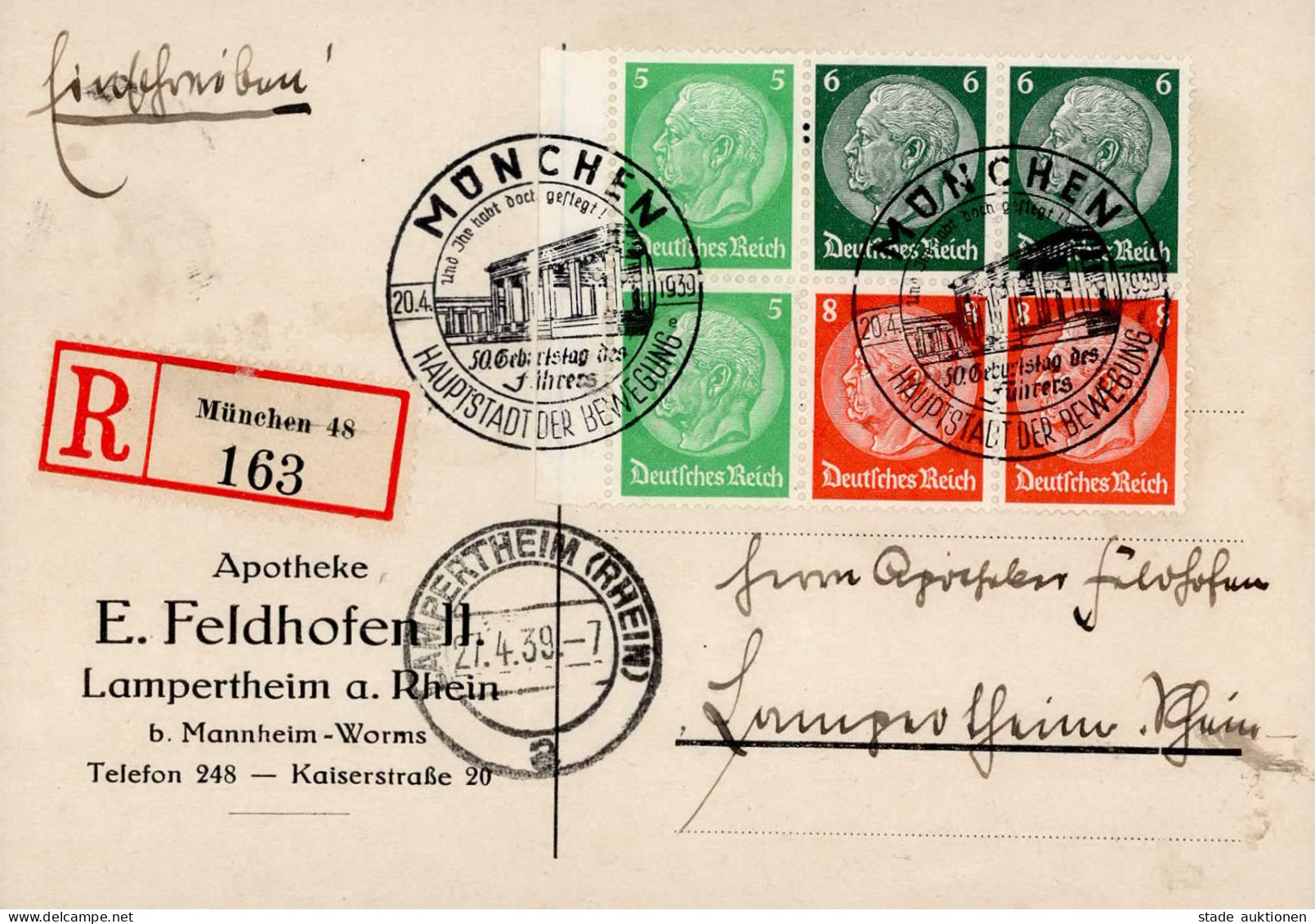 3. Reich Hindenburg Zusammendruck R-Karte Einschreiben Sonderstempel München, Ak-O Lampertheim Am Rhein - Other & Unclassified