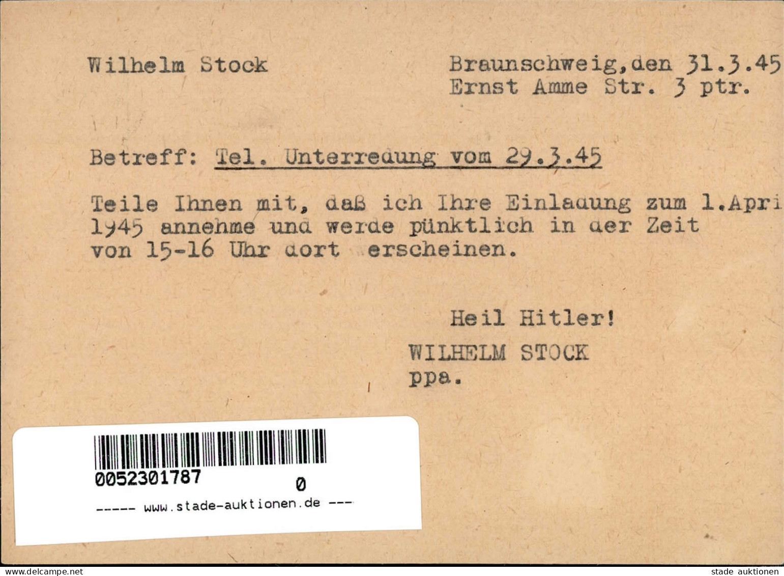 3. Reich Ganzsache 5 Pfennig Hitler Für Ortsverkehr Mit Propaganda-Zudruck Innerorts Braunschweig, Bedarf (rs. Text) Vom - Other & Unclassified