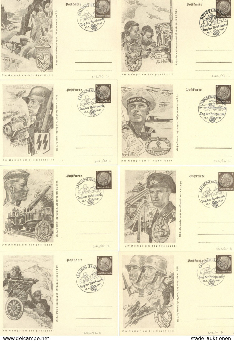 3. Reich Ganzsachenserie Tag Der Briefmarke 1941 Truppengattungen Kpl., Sonderstempel - Other & Unclassified