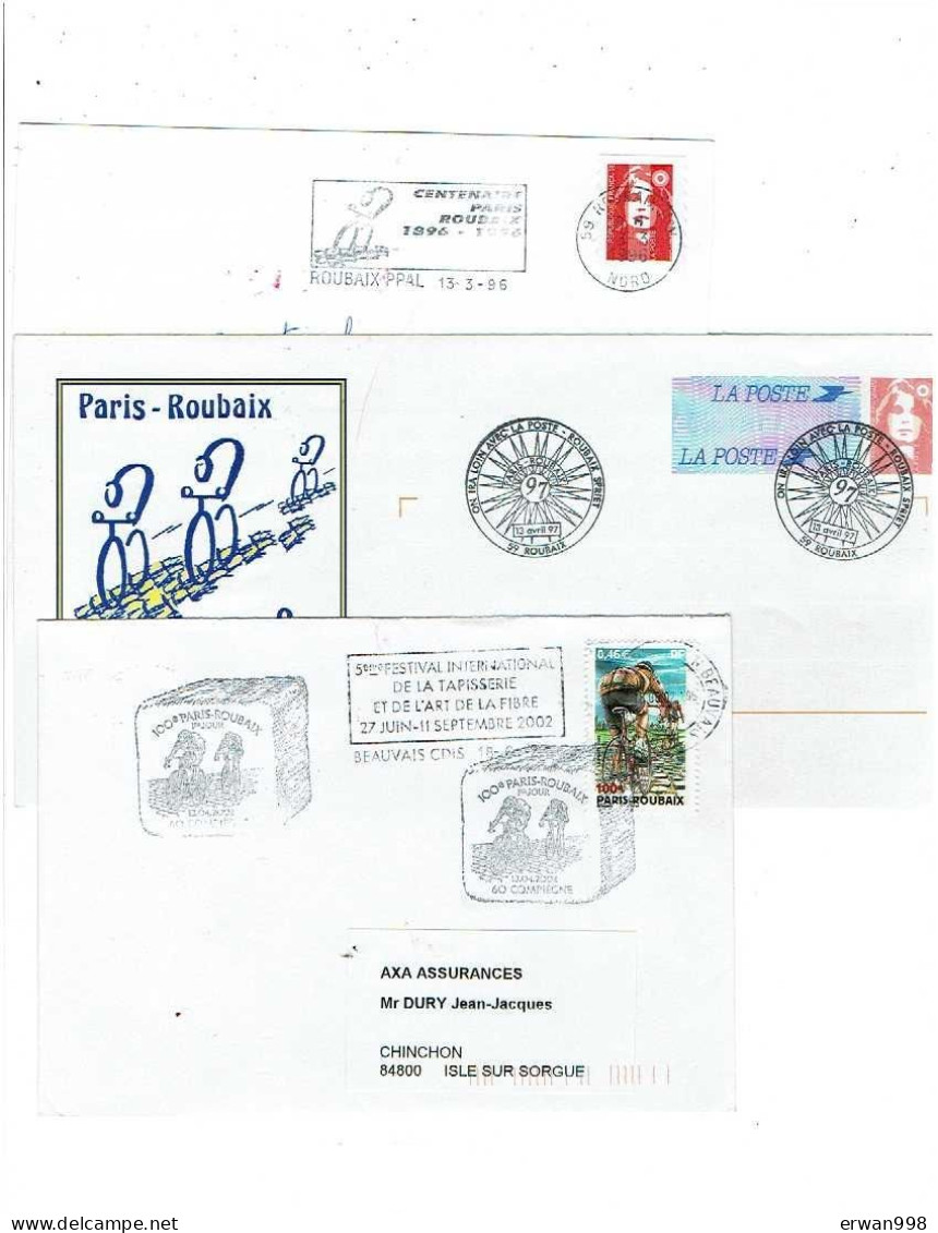 59 ROUBAIX & 60 COMPIEGNE 5 Plis Avec Flammes & BT PARIS-ROUBAIX 1996/1997/2002/2003/2004 Cyclisme 1165 - Commemorative Postmarks