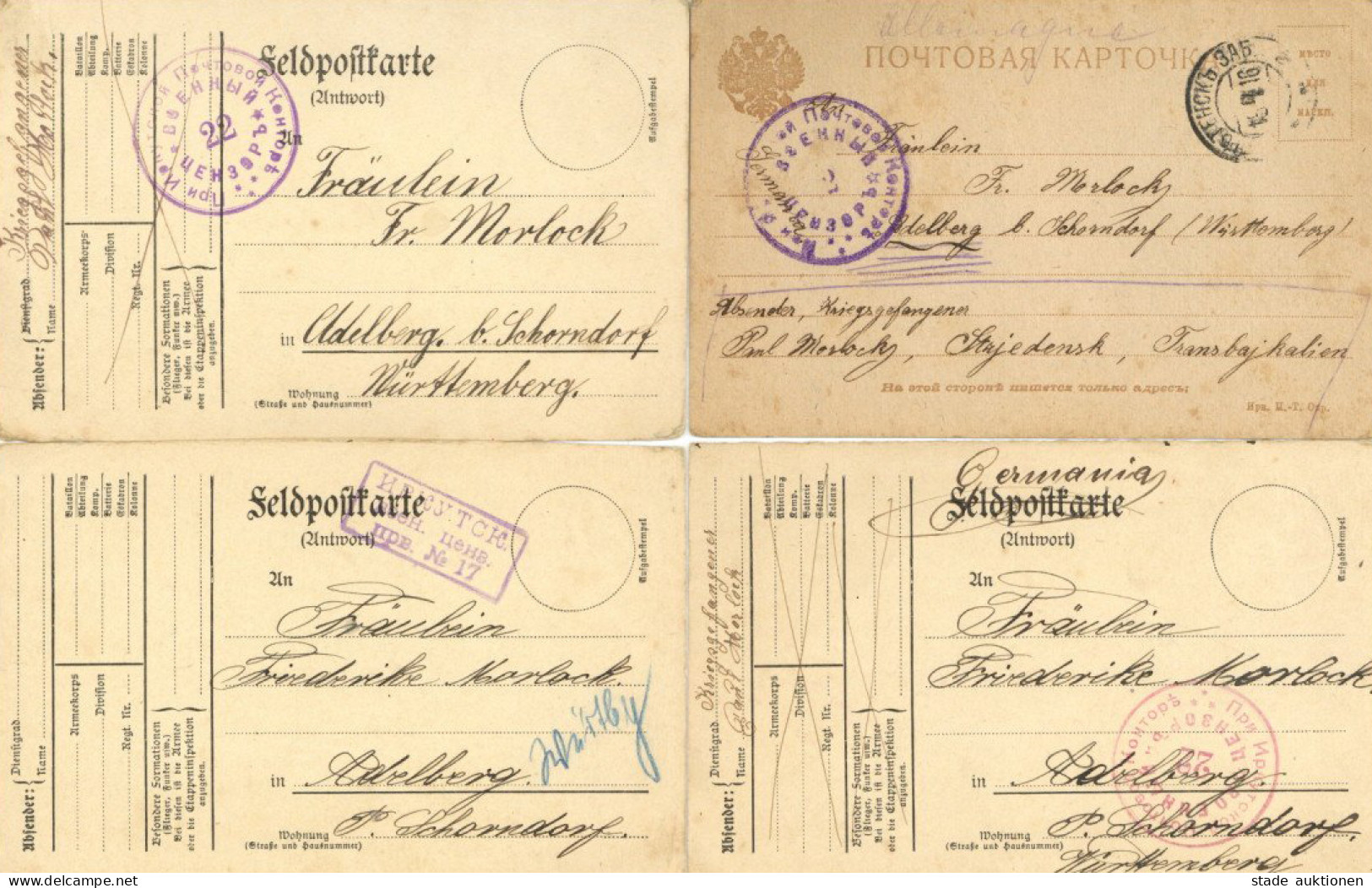 WK I Deutsche Kriegsgefangenen-Post Aus Russland 1916/17 (Transbaikalien), 7 Postkarten Mit Zensur (u.a. Irkutsk) I-II - Sonstige & Ohne Zuordnung