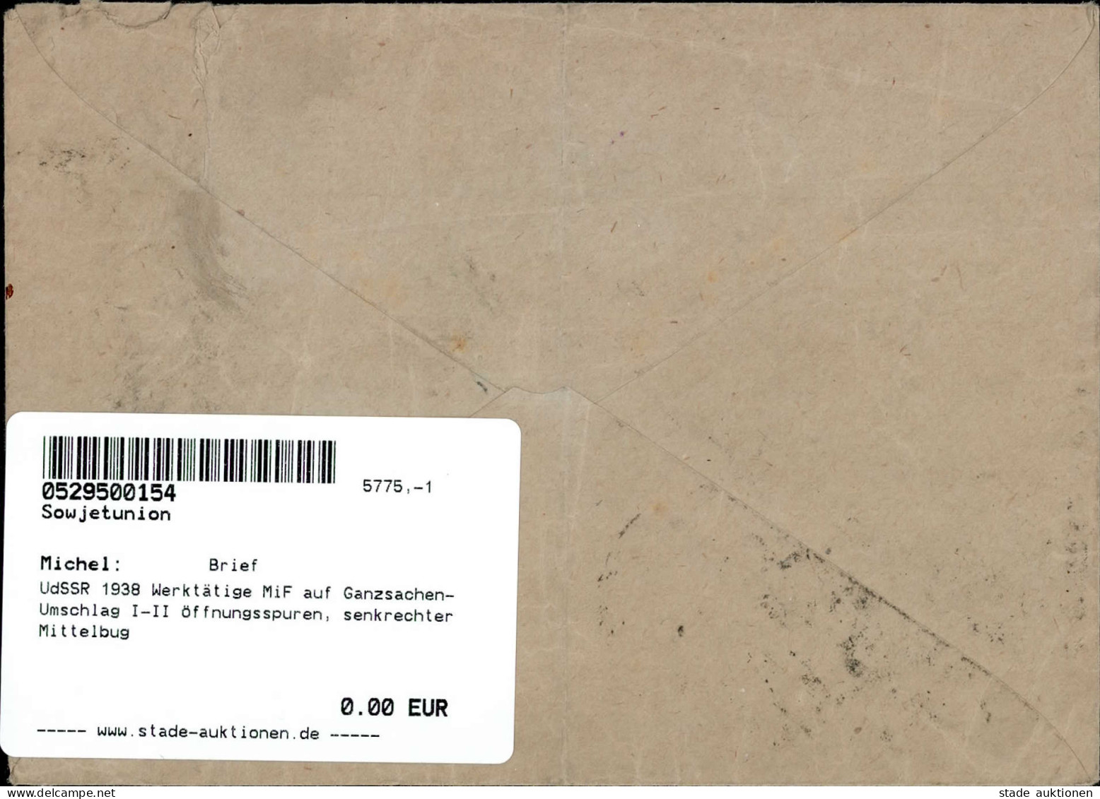 UdSSR 1938 Werktätige MiF Auf Ganzsachen-Umschlag I-II Öffnungsspuren, Senkrechter Mittelbug - Other & Unclassified