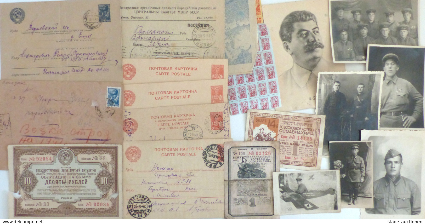 Sowjetunion Ca. 1930-1940 Militär, Etc. Kpl. Belassenes Lot Bestehend Aus Diversen Fotos, Postkarten, AK Josef Stalin, E - Autres & Non Classés