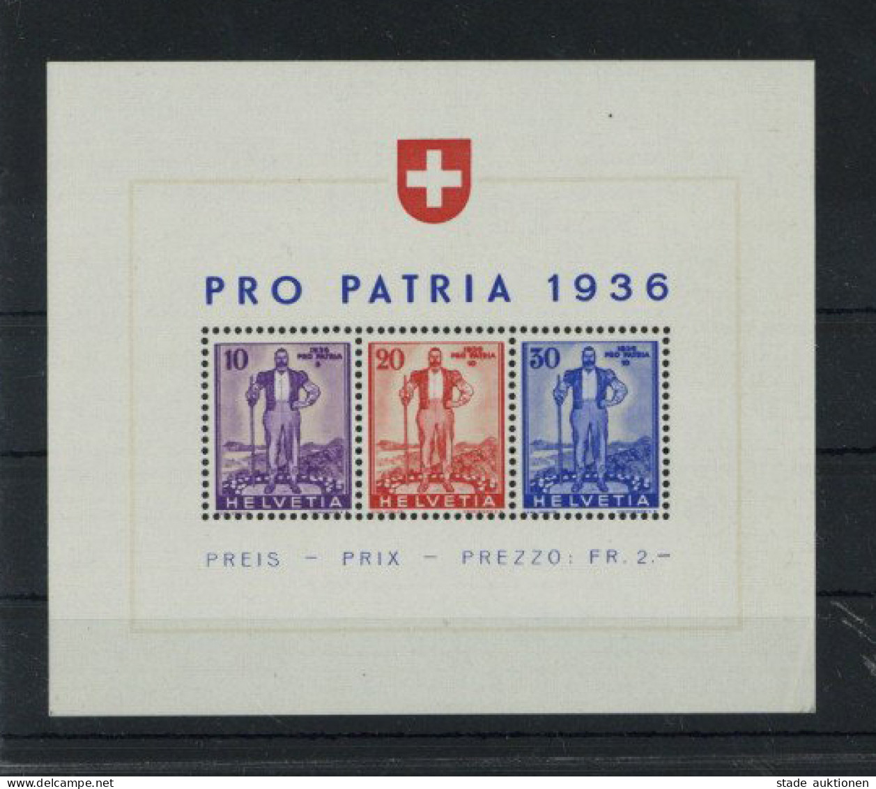 Schweiz Pro Patria 1936 Blockausgabe Freiburger Senn Postfrisch** Pracht - Sonstige - Europa