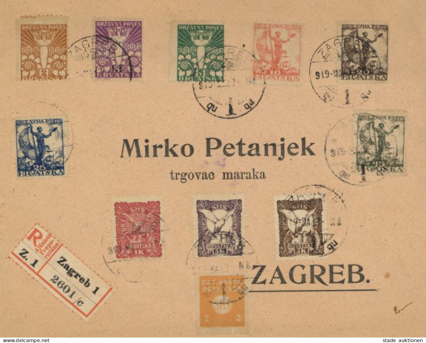 Jugoslawien SHS Hrvatska R-Brief Zagreb Buntfrankatur 1919 - Andere-Europa