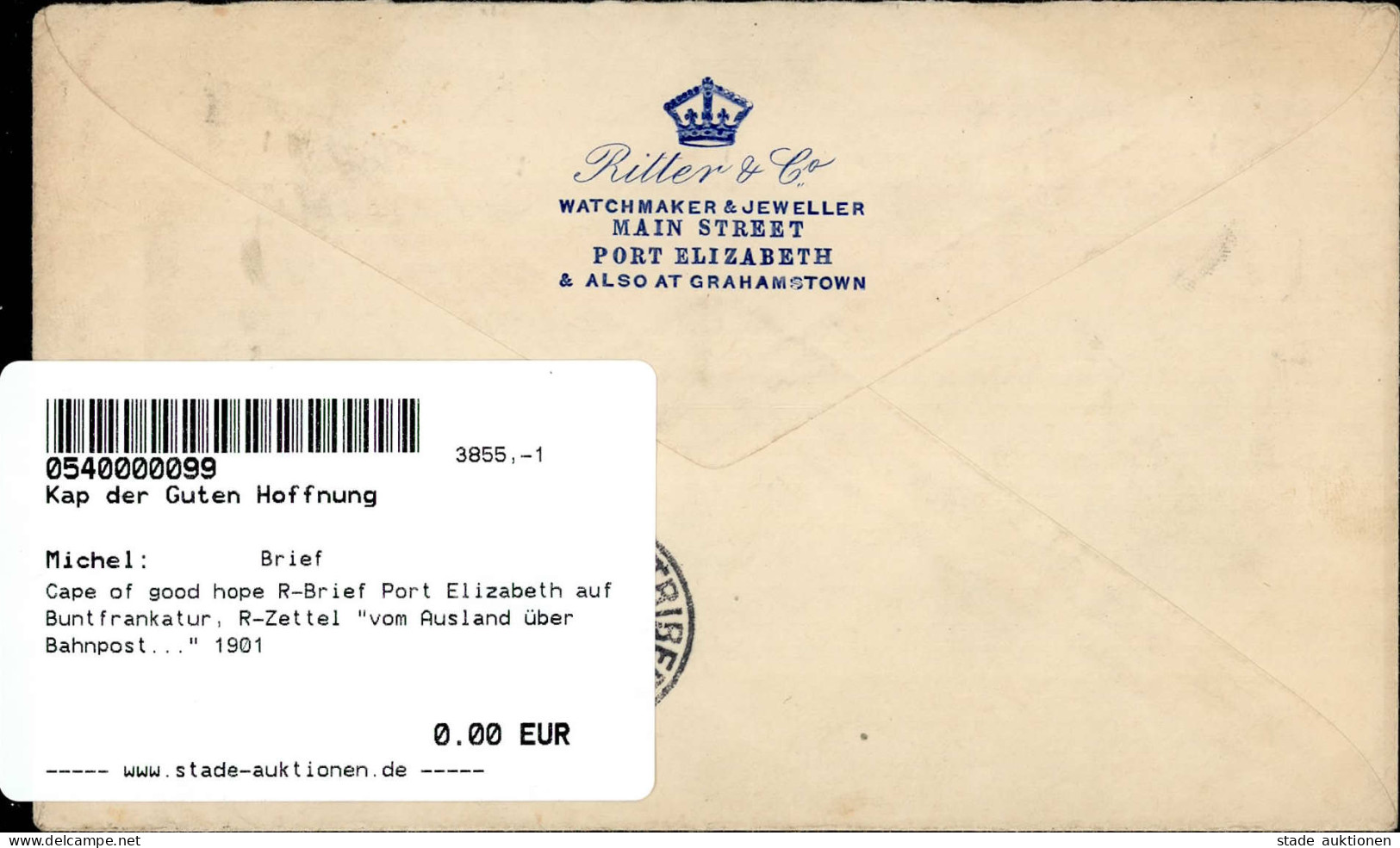 Cape Of Good Hope R-Brief Port Elizabeth Auf Buntfrankatur, R-Zettel Vom Ausland über Bahnpost..." 1901" - Autres & Non Classés