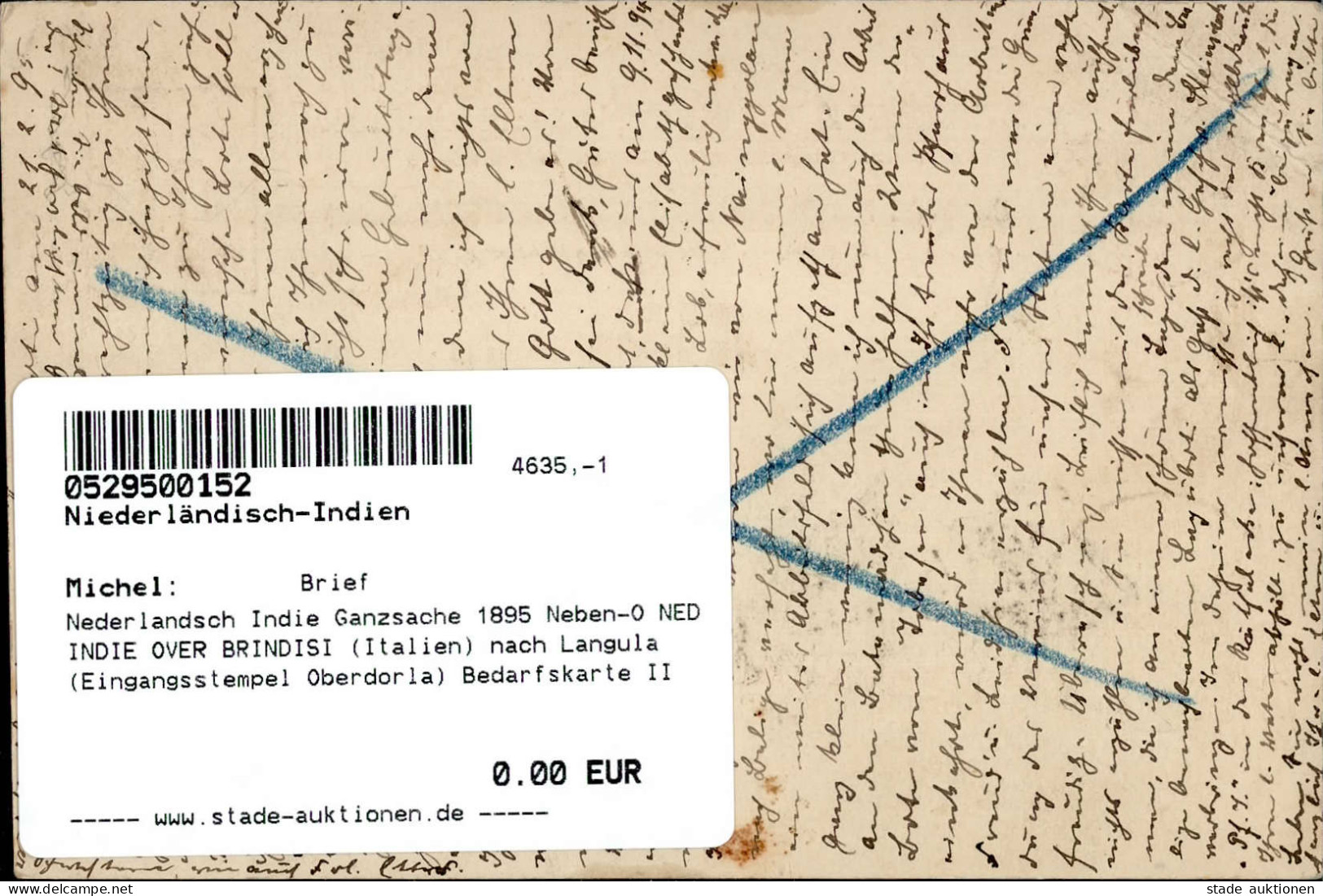 Nederlandsch Indie Ganzsache 1895 Neben-O NED INDIE OVER BRINDISI (Italien) Nach Langula (Eingangsstempel Oberdorla) Bed - Other & Unclassified