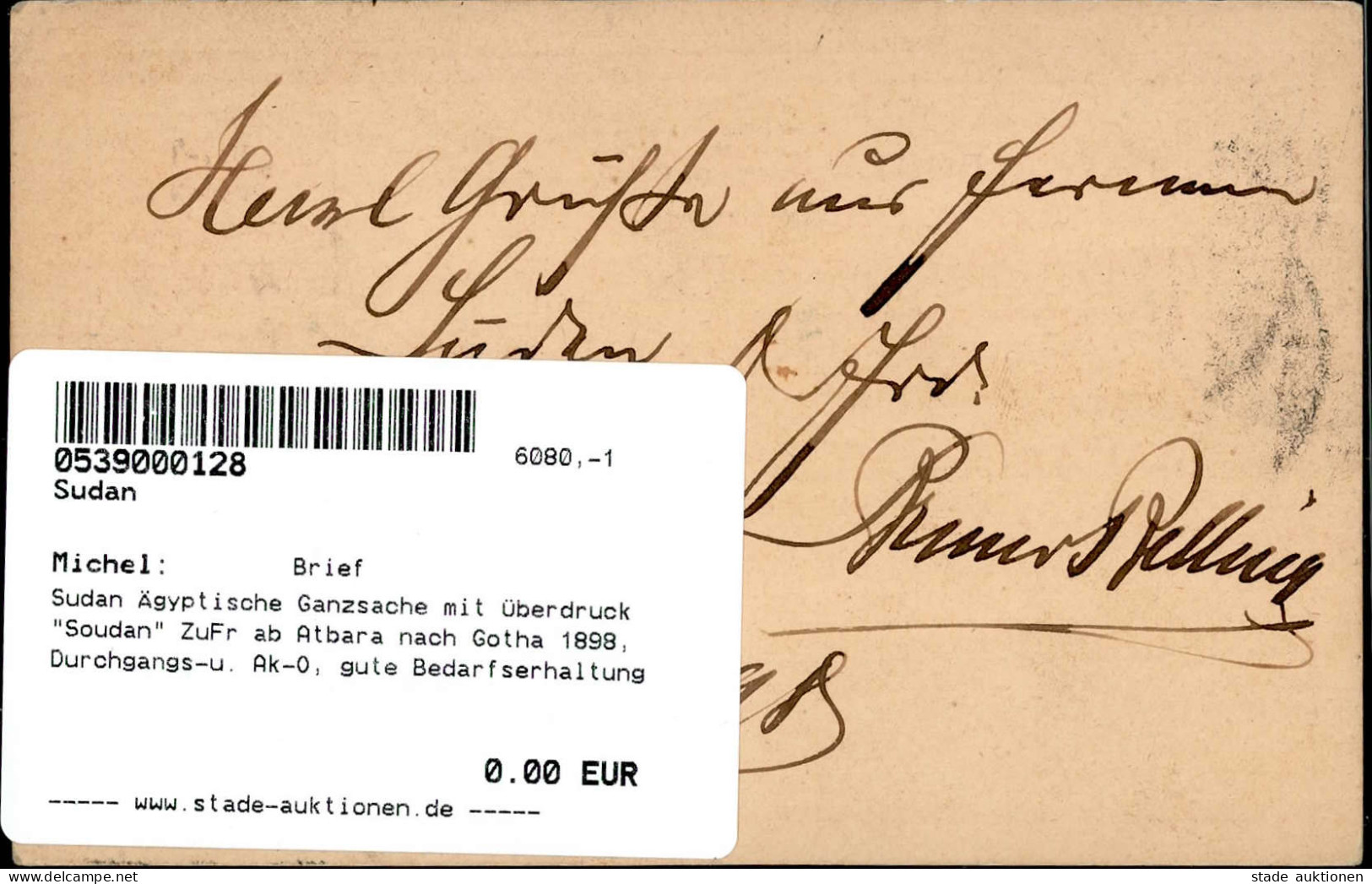 Sudan Ägyptische Ganzsache Mit Überdruck Soudan" ZuFr Ab Atbara Nach Gotha 1898, Durchgangs-u. Ak-O, Gute Bedarfserhaltu - Other & Unclassified