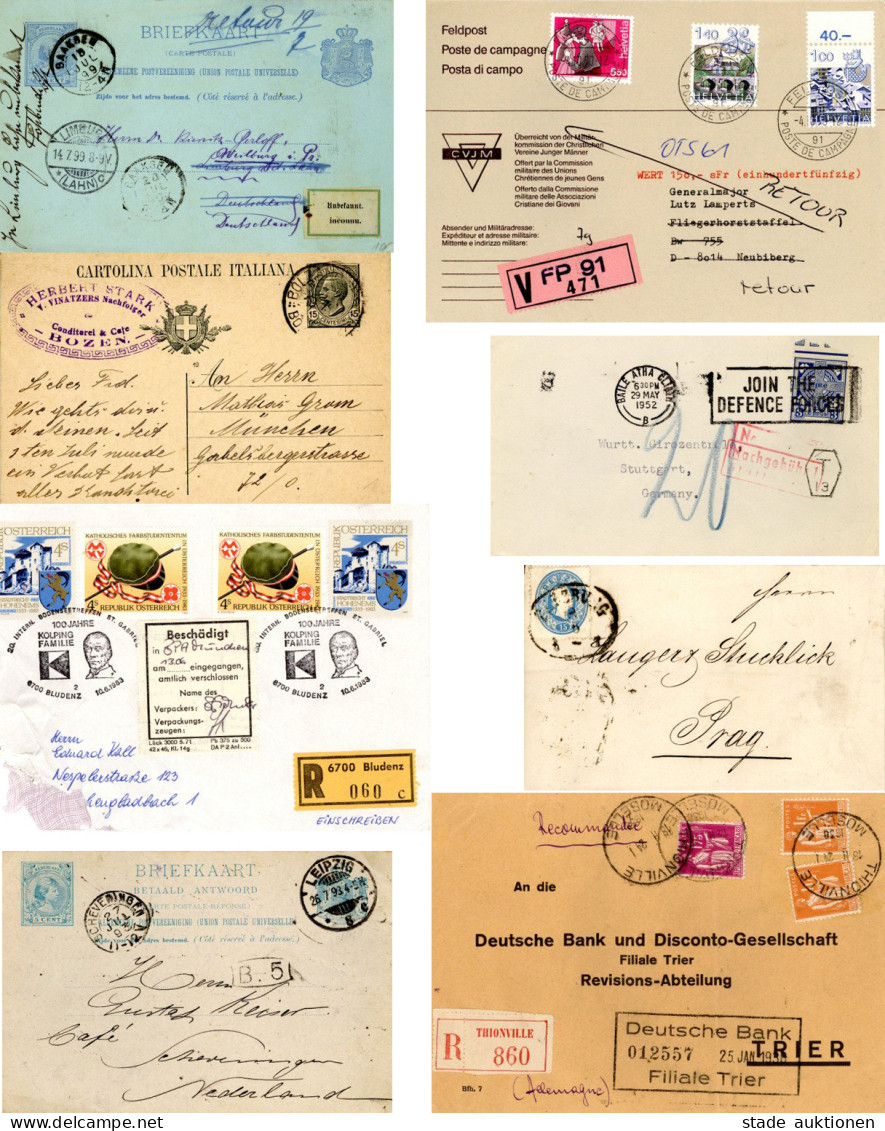 Europa 1890/1990 Bestand Von Ca. 400/500 Briefen, Karten, Ansichtskarten Und Ganzsachen, Meist Neueres, Einfaches Materi - Colecciones (sin álbumes)