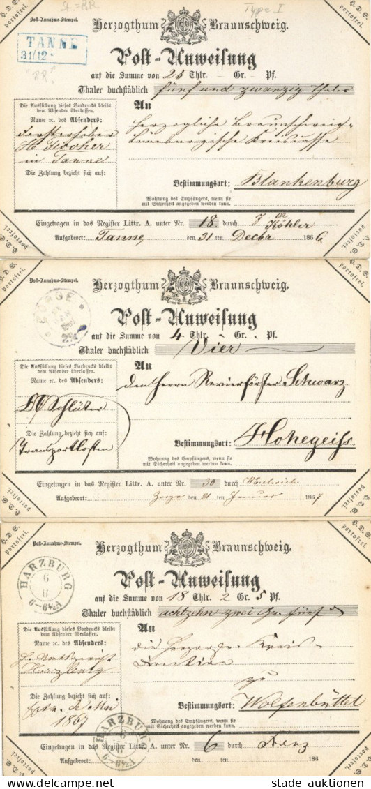 Braunschweig Herzogtum, 3x Post-Anweisung U.a. Ra-O Tanne 1867 - Other & Unclassified