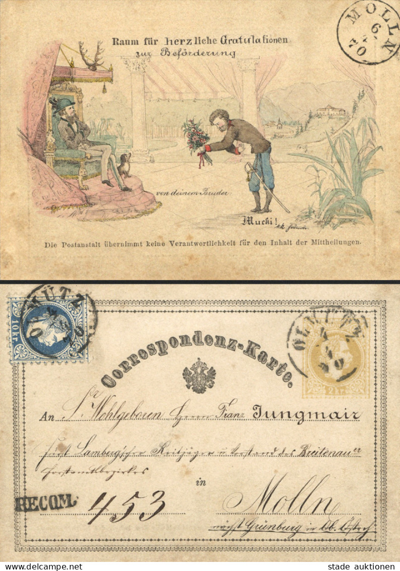 Vorläufer 1870 Die älteste Bekannte Bebilderte Offizielle Postkarte Der Welt. Österreichische Correspondenz-Karte Versch - Wiener Werkstaetten