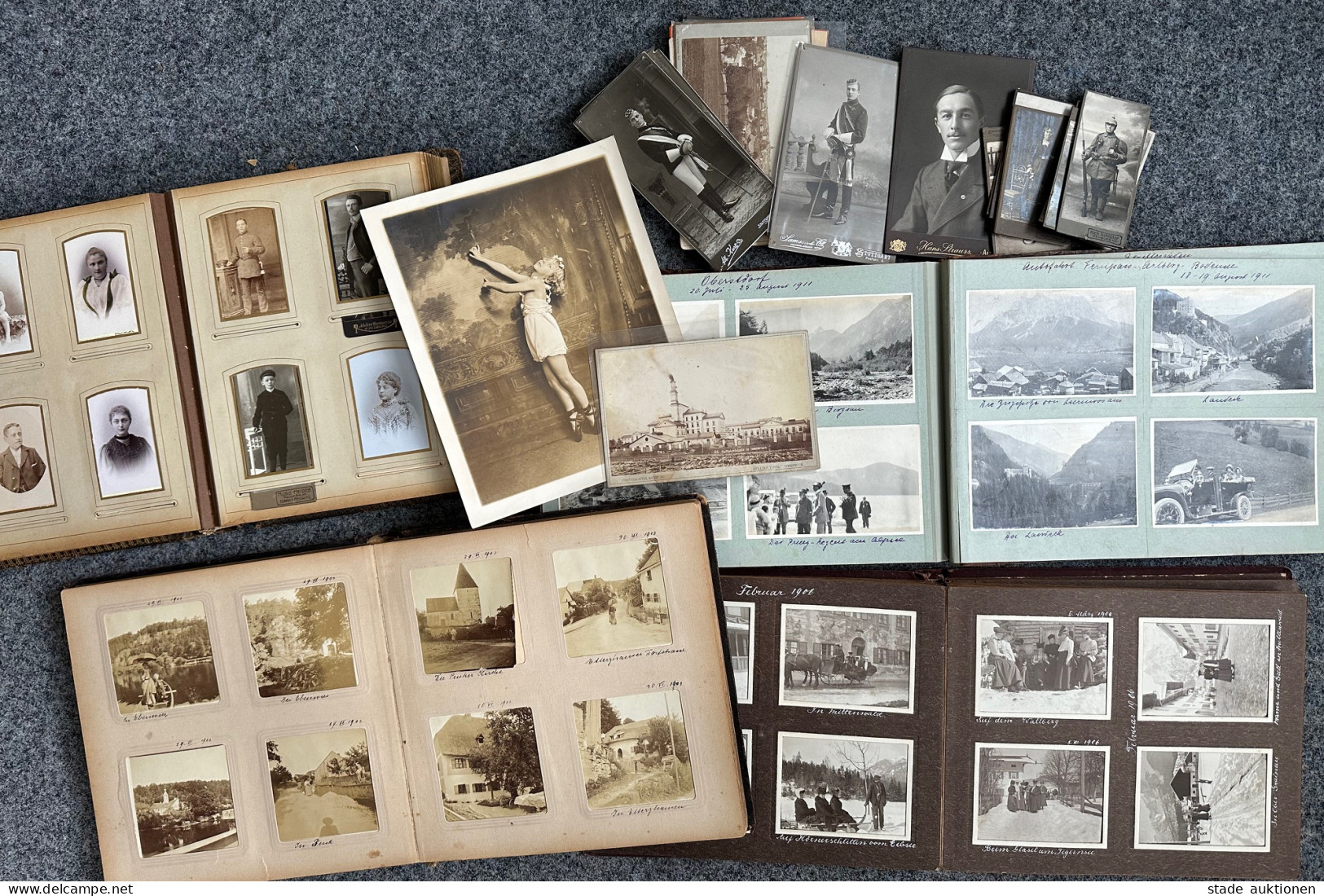 Fotographie Tolles Konvolut Mit Mehrere Fotoalben U.a. Oberstdorf, Landeck, Paris, Usw., Dazu Einzelne Fotos, CDV U. Kab - Photographie