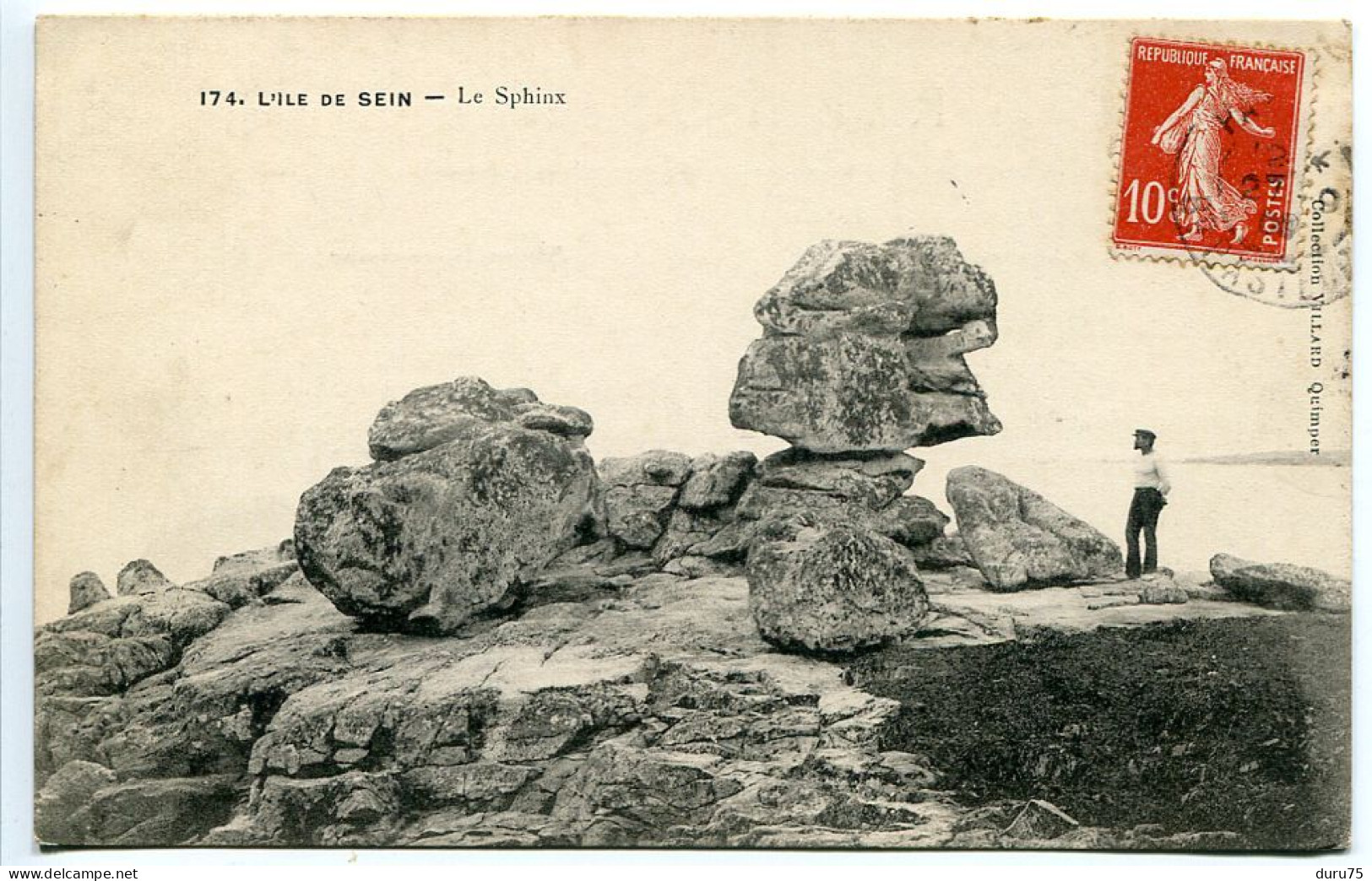 LOT 2 CPA - ILE DE SEIN Le Sphinx & Silhouette Du Sphinx ( Richers * Animées ) Ecrites Voyagé 1909 & 1912 - Ile De Sein