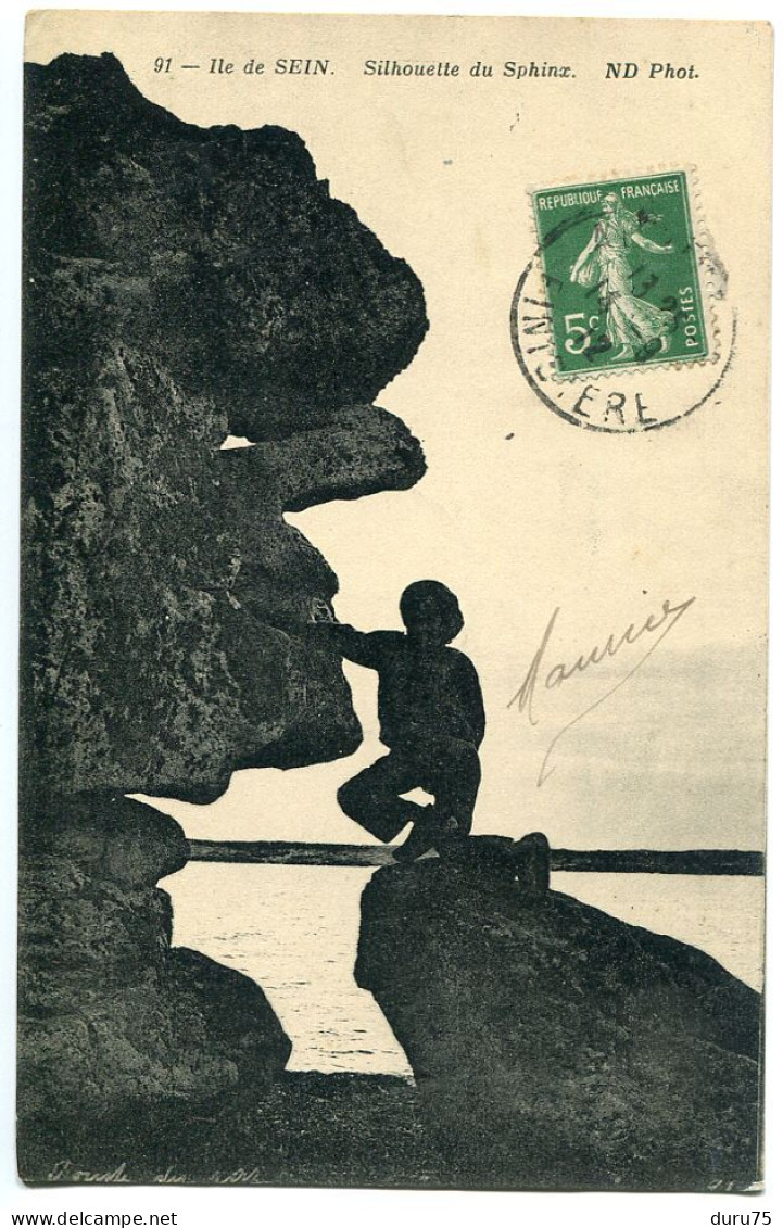 LOT 2 CPA - ILE DE SEIN Le Sphinx & Silhouette Du Sphinx ( Richers * Animées ) Ecrites Voyagé 1909 & 1912 - Ile De Sein