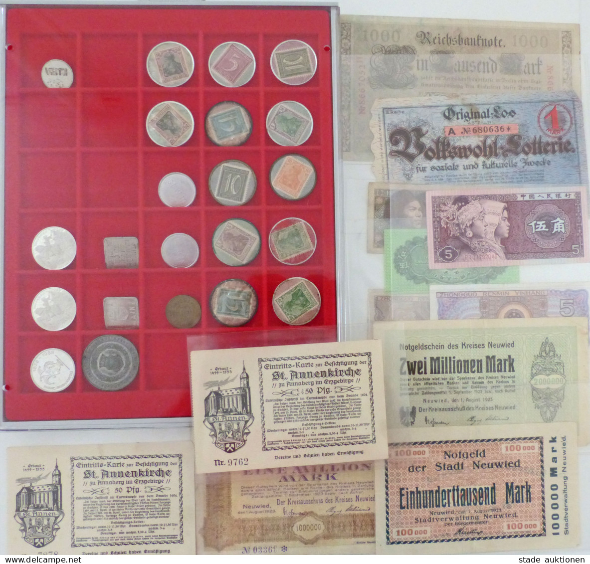 Notgeld/Notmünzen, Kapselgeld, Meist Raum Mainz, Münzkassette Mit 12 Kapselgeld-Marken Bank Kronenberger, Medaille Musik - Autres & Non Classés