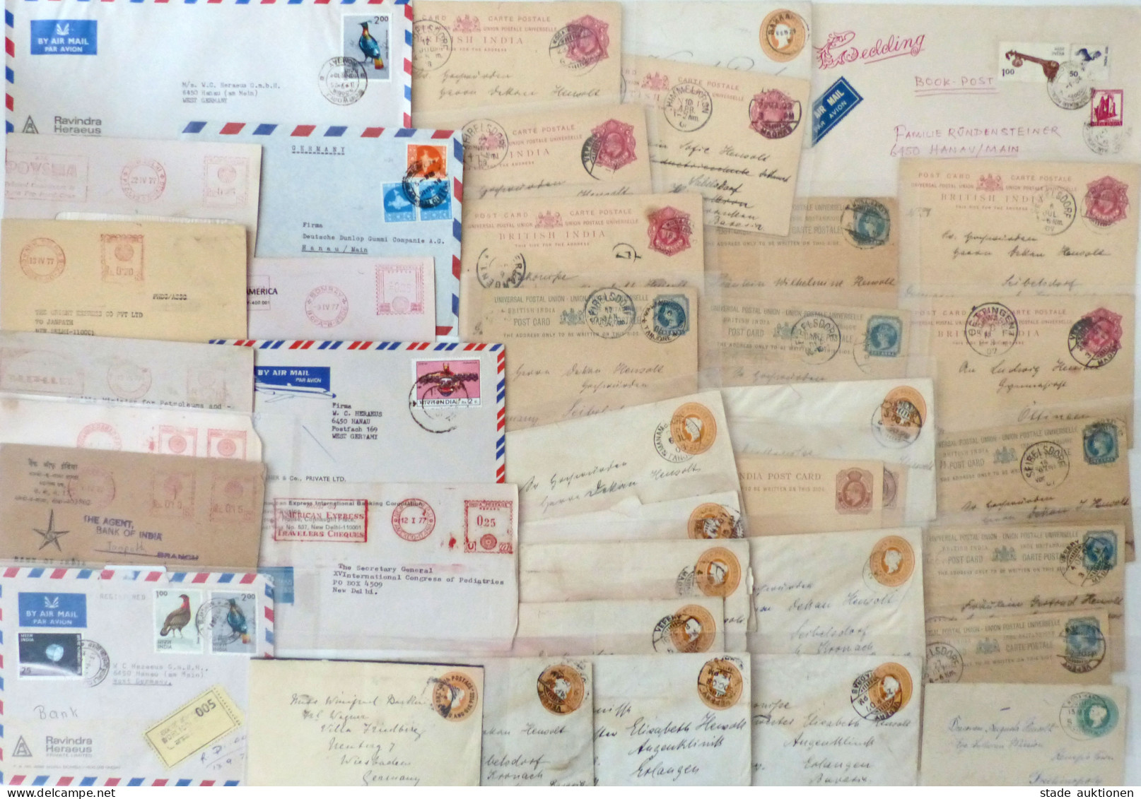 Indien/Britisch Indien (Kolonie), Lot Briefe Und Ganzsachen/GU, Vieles Um 1900-10, Aber Auch Luftpost, Freistempler, Etc - Autres & Non Classés