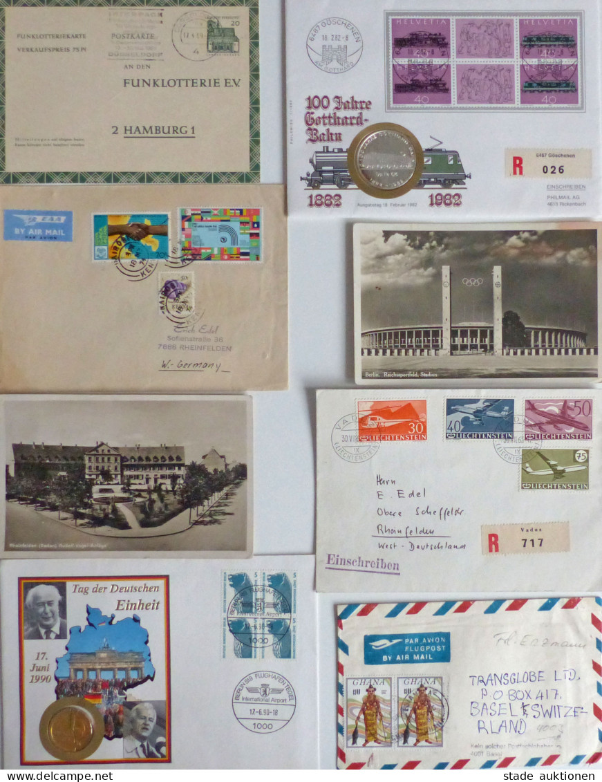 Lot Briefe, Belege, Alte Ansichtskarten In Kleiner Schachtel, Dabei Numisbriefe, Interessante Bedarfspost Aus Übersee Mi - 100 - 499 Postcards