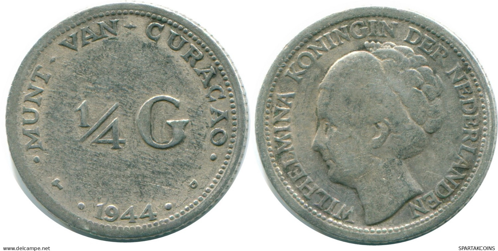 1/4 GULDEN 1944 CURACAO Netherlands SILVER Colonial Coin #NL10582.4.U.A - Curaçao