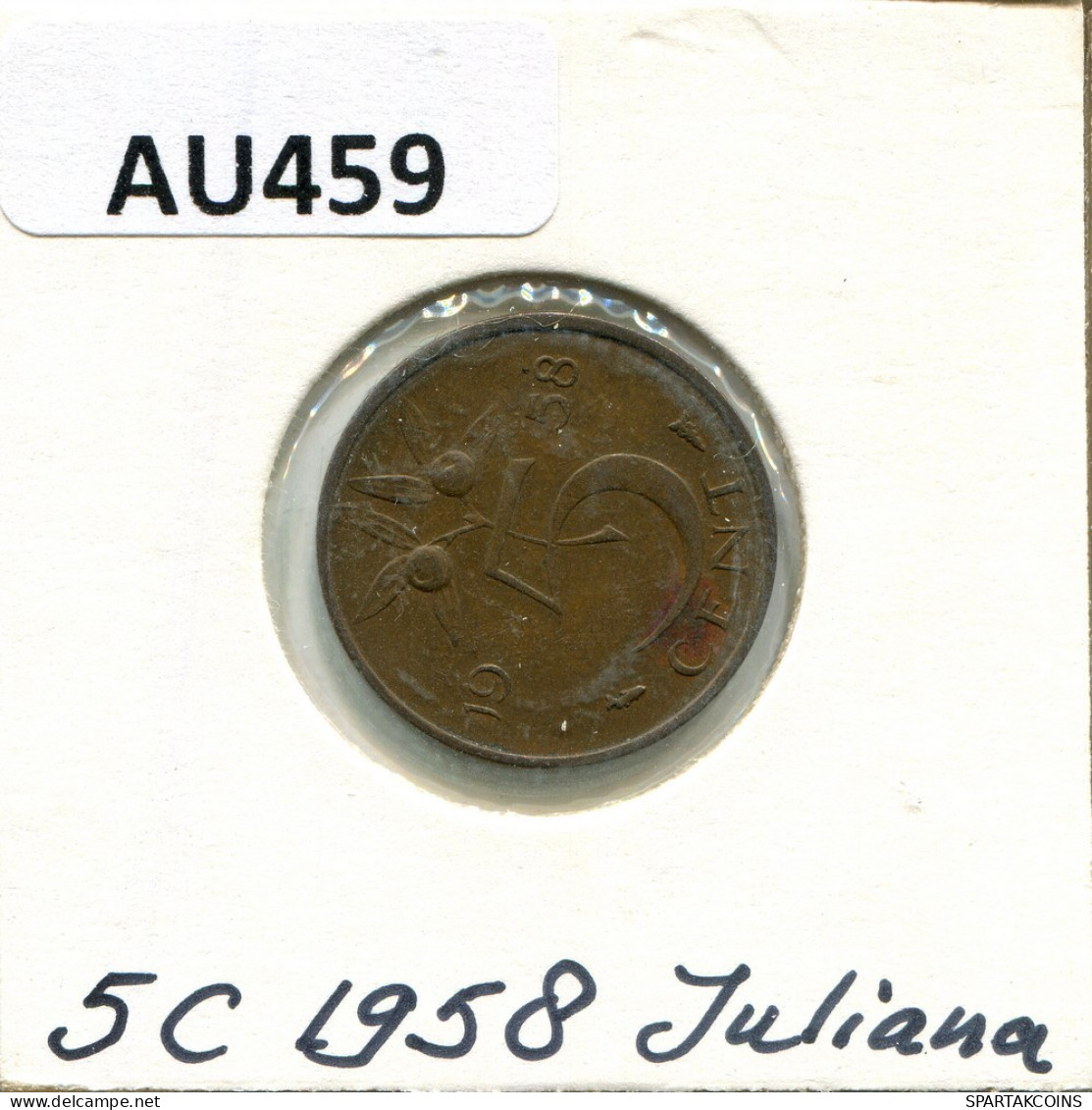 5 CENTS 1958 NÉERLANDAIS NETHERLANDS Pièce #AU459.F.A - 1948-1980 : Juliana