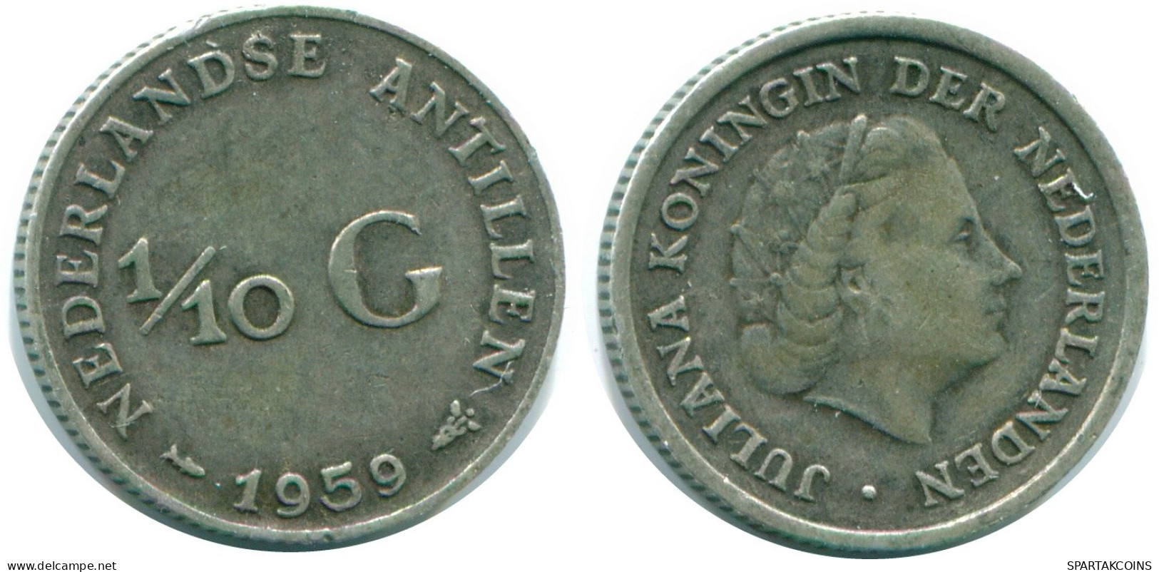 1/10 GULDEN 1959 NIEDERLÄNDISCHE ANTILLEN SILBER Koloniale Münze #NL12243.3.D.A - Antilles Néerlandaises