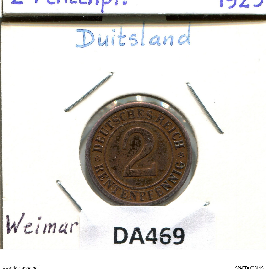 2 RENTENPFENNIG 1924 A GERMANY Coin #DA469.2.U.A - 2 Renten- & 2 Reichspfennig