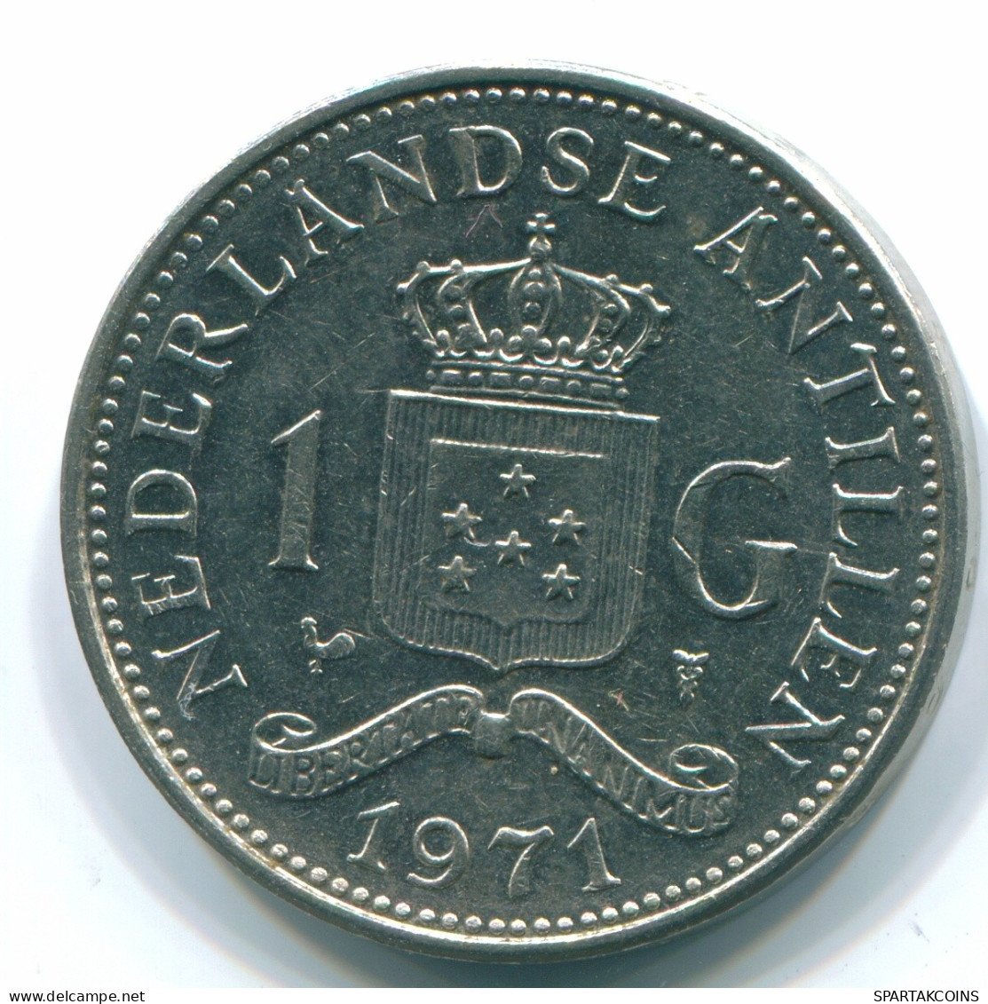 1 GULDEN 1971 ANTILLES NÉERLANDAISES Nickel Colonial Pièce #S11937.F.A - Antilles Néerlandaises