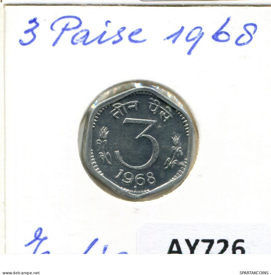 3 PAISE 1968 INDE INDIA Pièce #AY726.F.A - Indien