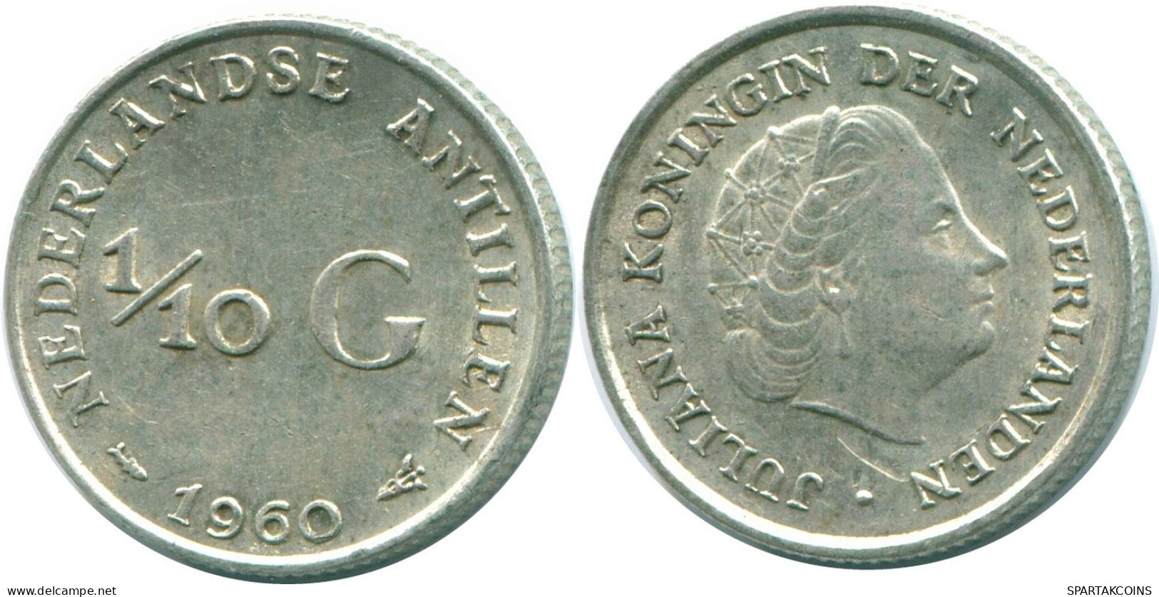 1/10 GULDEN 1960 ANTILLAS NEERLANDESAS PLATA Colonial Moneda #NL12257.3.E.A - Antilles Néerlandaises