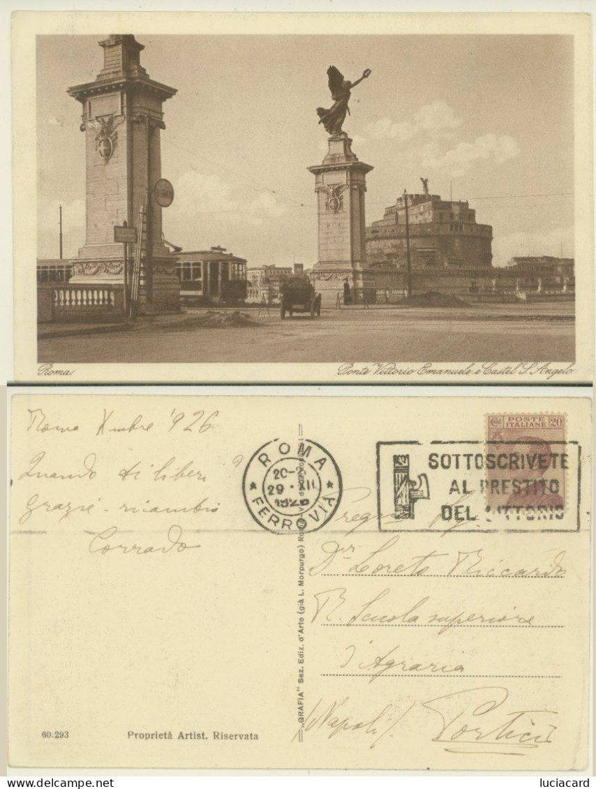 ROMA -TRAM PONTE VITT. EMANUELE E CASTEL S.ANGELO 1926 TARGHETTA DEL LITTORIO - Bruggen