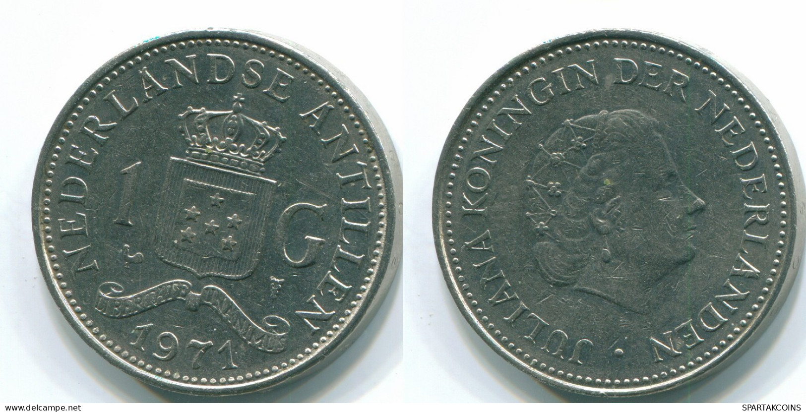 1 GULDEN 1971 ANTILLES NÉERLANDAISES Nickel Colonial Pièce #S11923.F.A - Antilles Néerlandaises