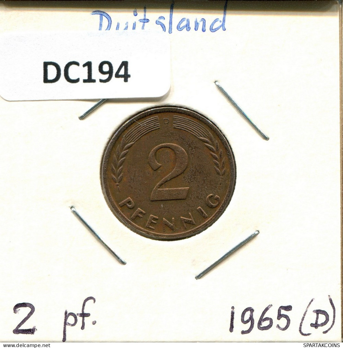 2 PFENNIG 1965 D WEST & UNIFIED GERMANY Coin #DC194.U.A - 2 Pfennig