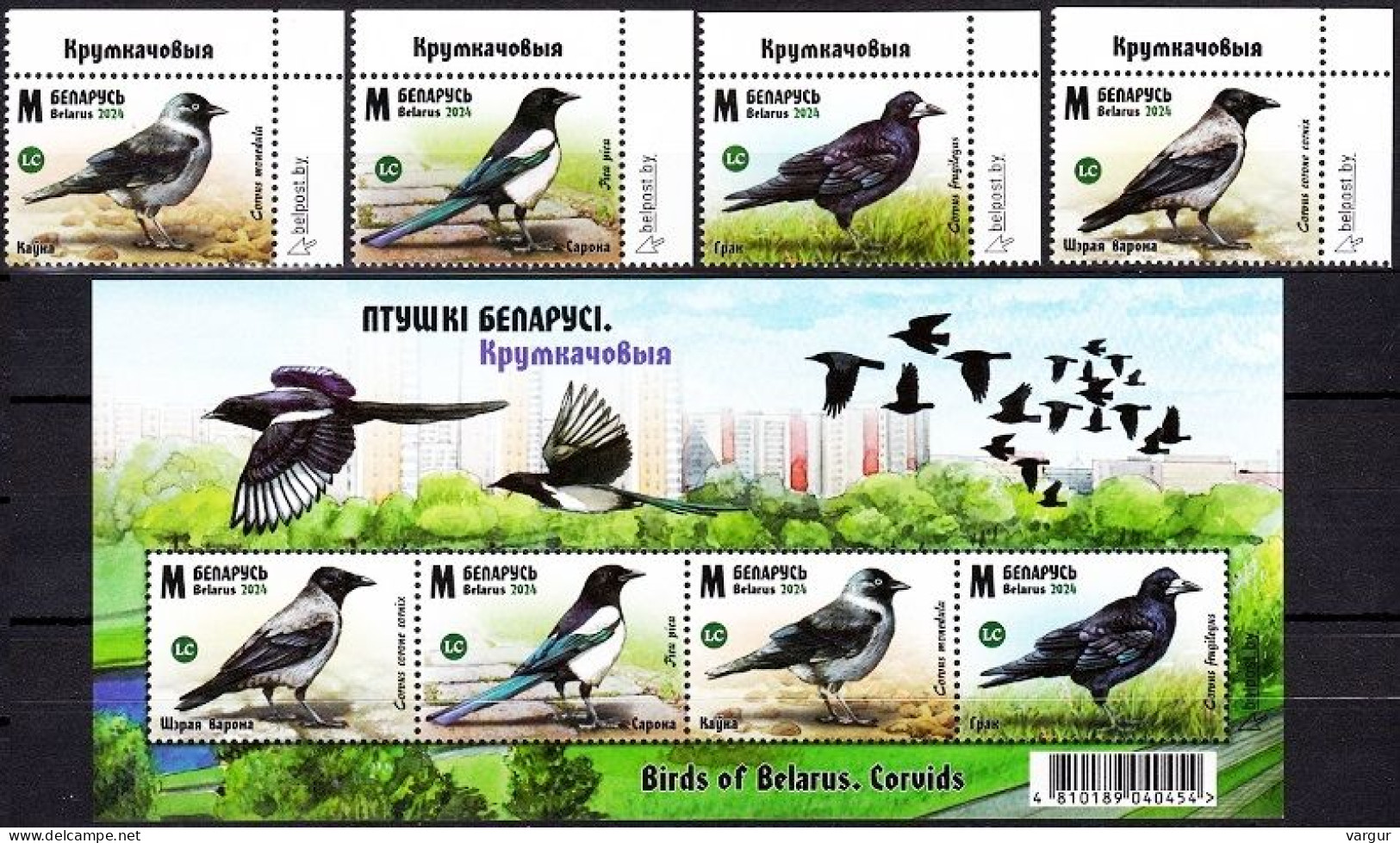 BELARUS 2024-08 FAUNA Animals Birds: Corvids. Crow Magpie Etc. Set And S/Sheet, MNH - Ferme