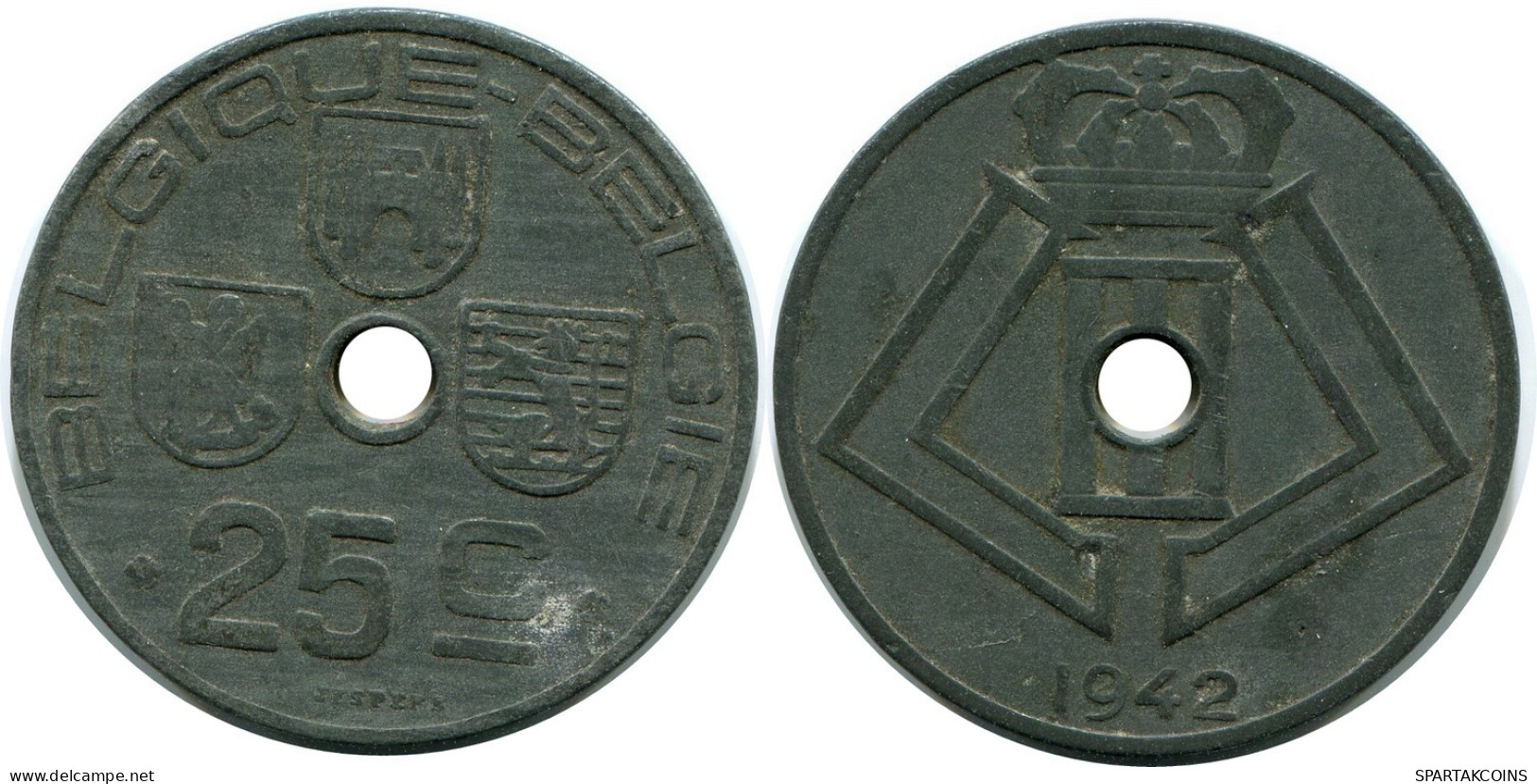 25 CENTIMES 1942 BÉLGICA BELGIUM Moneda BELGIE-BELGIQUE #AX369.E.A - 25 Centimes