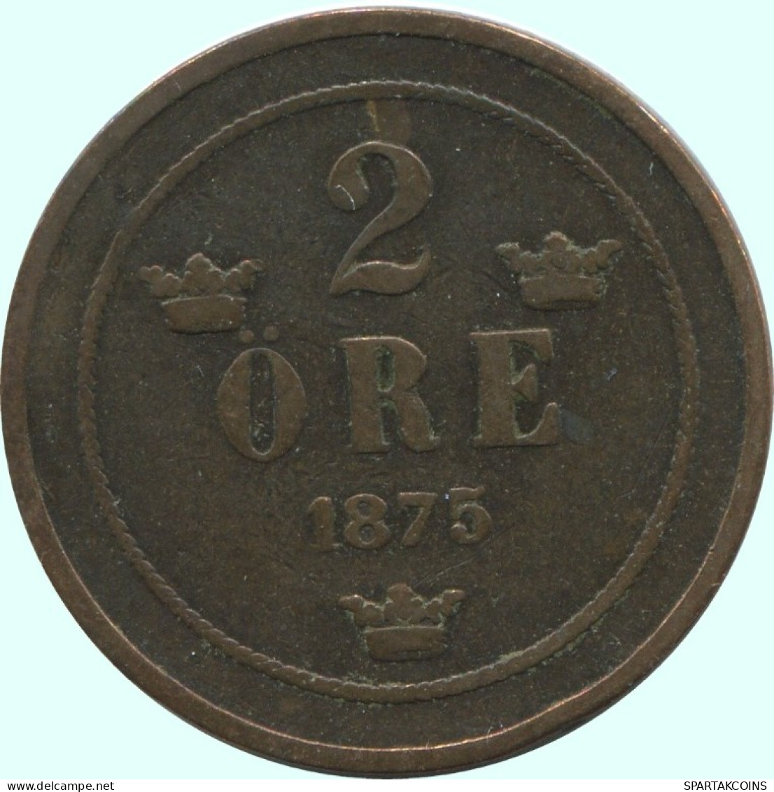 2 ORE 1875 SWEDEN Coin #AC863.2.U.A - Suède