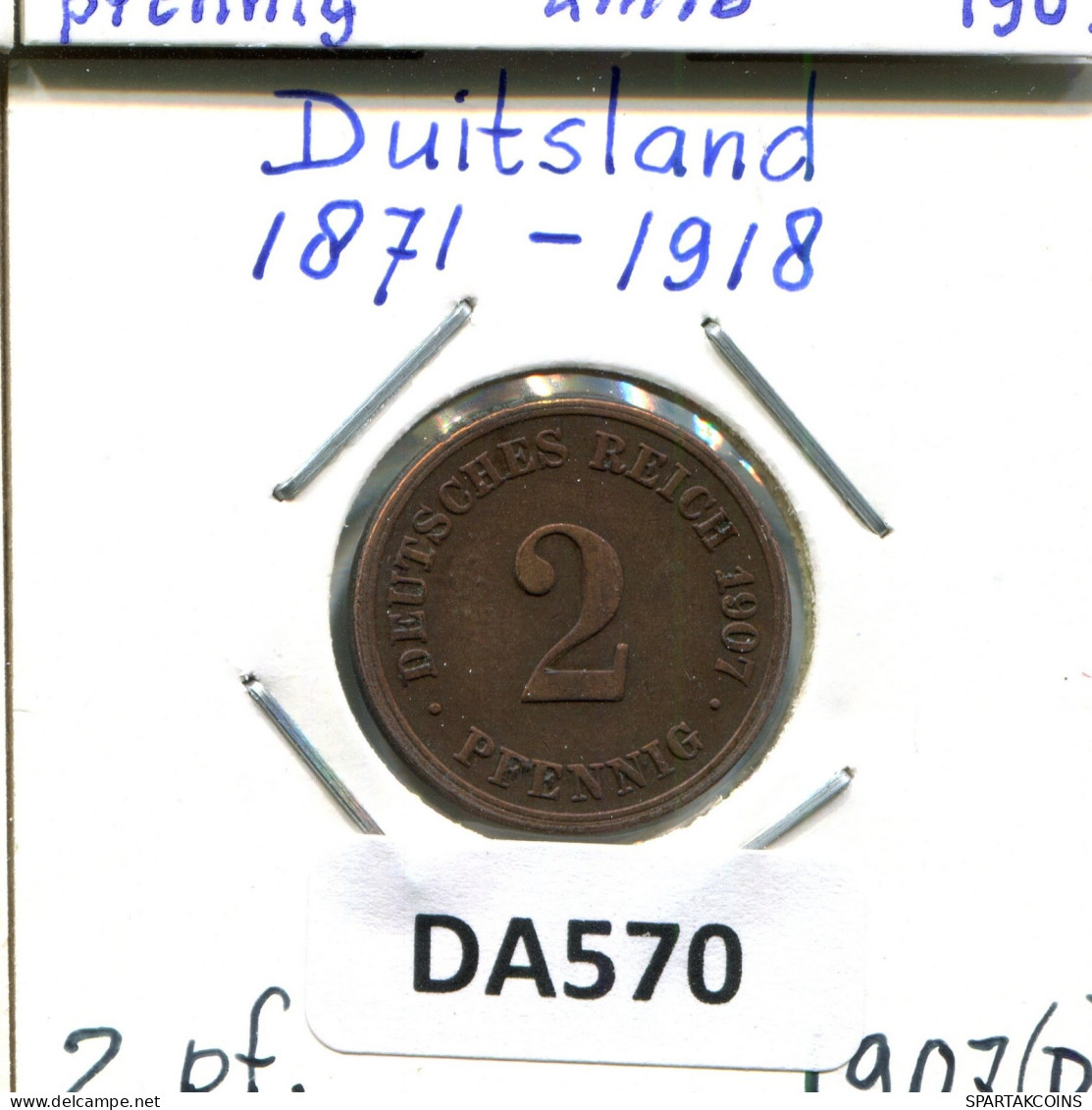 2 PFENNIG 1907 D DEUTSCHLAND Münze GERMANY #DA570.2.D.A - 2 Pfennig