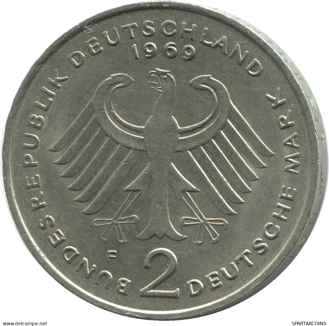 2 DM 1969 F BRD ALEMANIA Moneda GERMANY #DE10377.5.E.A - 2 Marchi