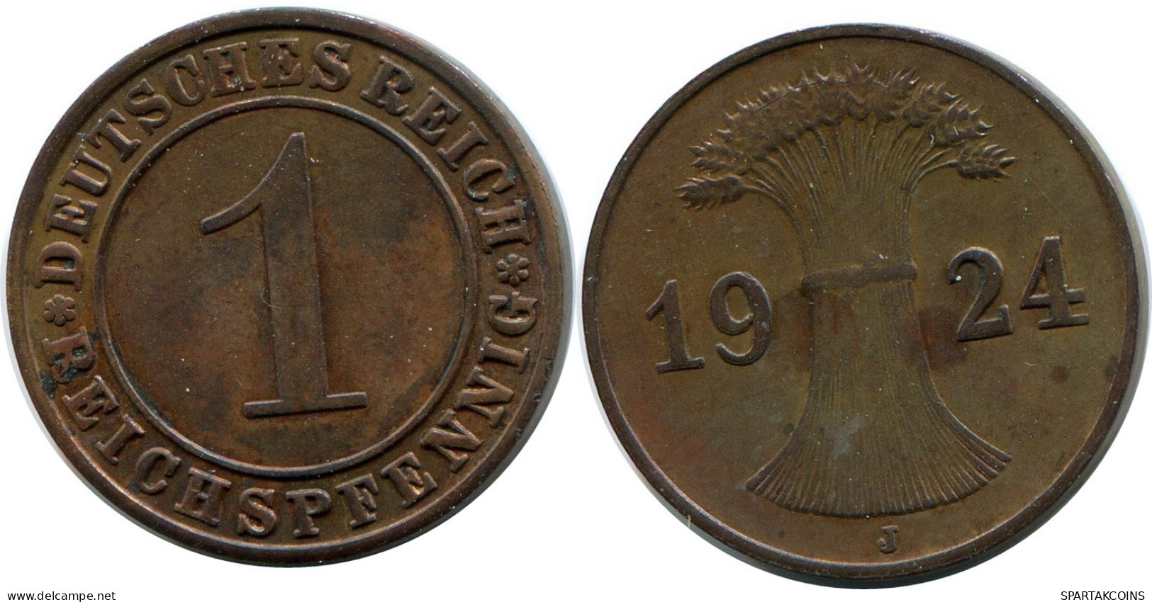 1 REICHSPFENNIG 1924 J GERMANY Coin #DB773.U.A - 1 Rentenpfennig & 1 Reichspfennig