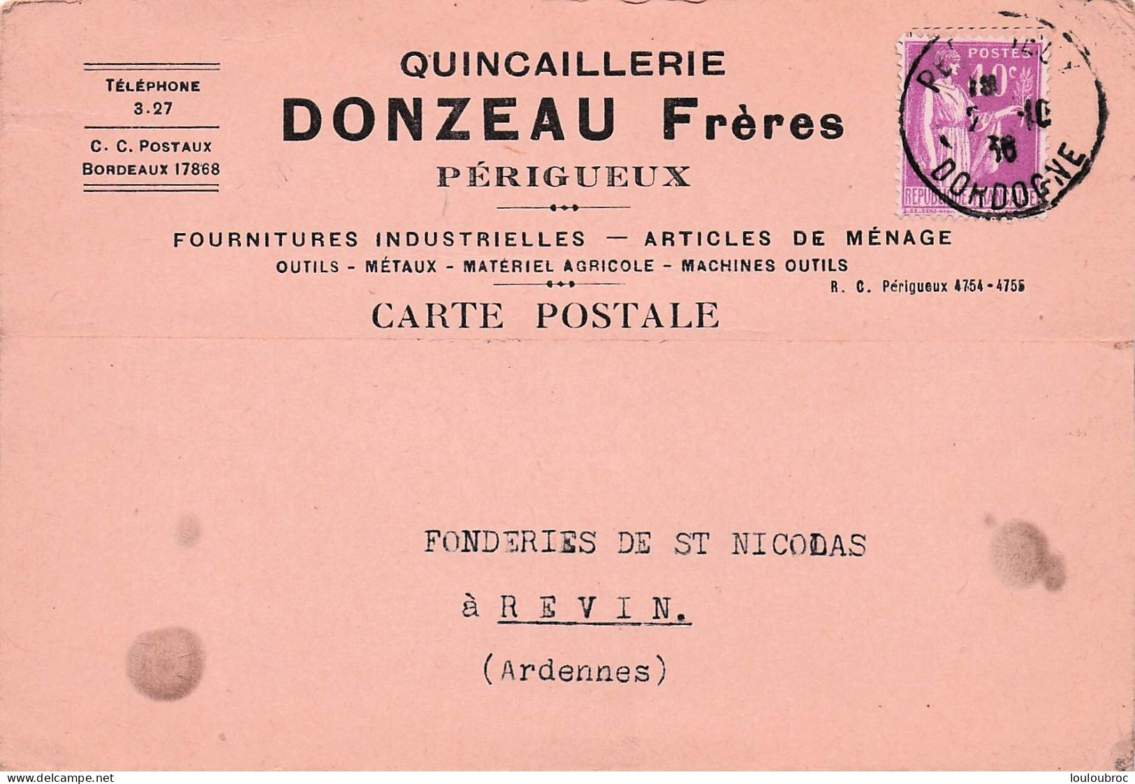 PERIGUEUX QUINCAILLERIE DONZEAU FRERES 1936 - Périgueux