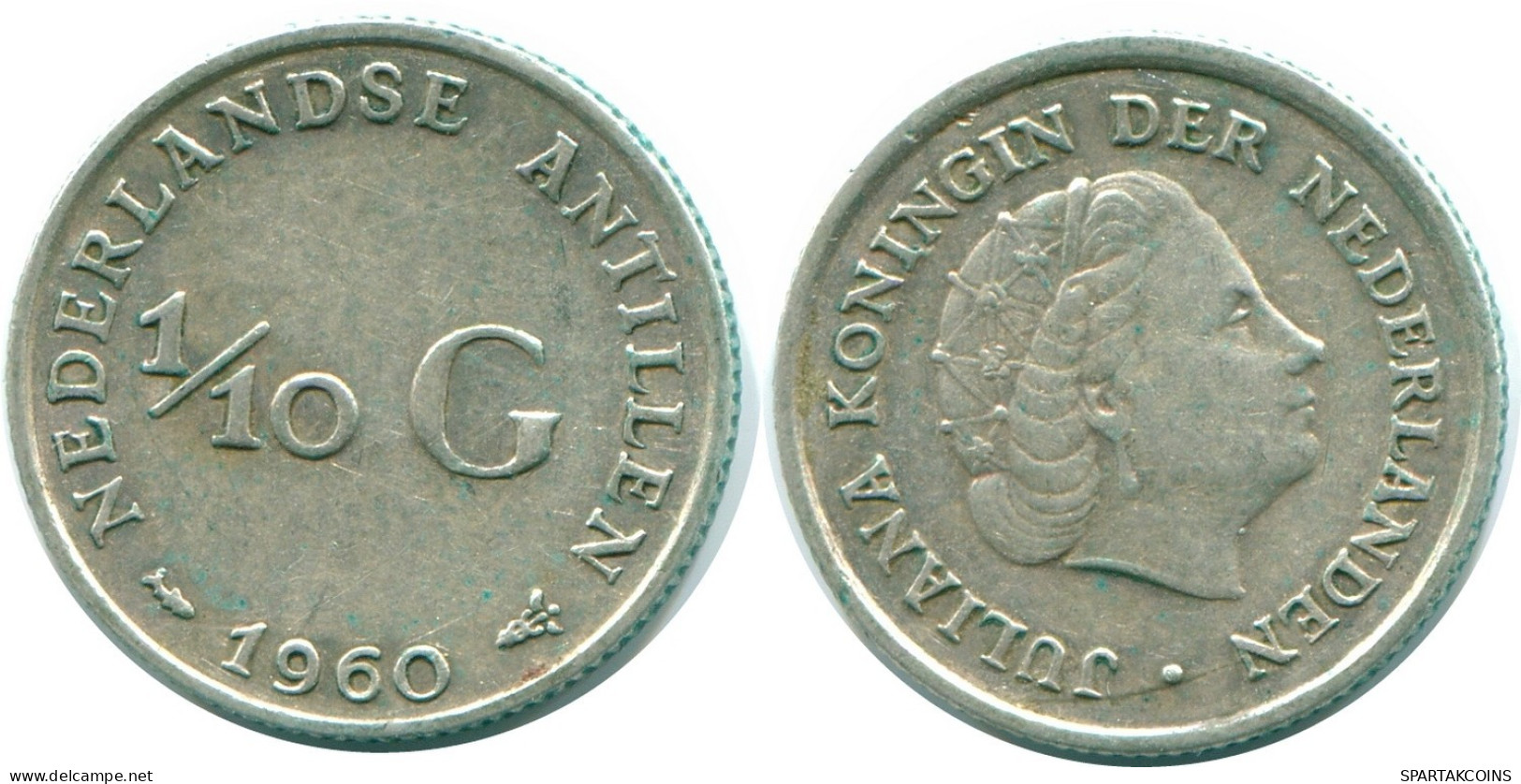 1/10 GULDEN 1960 NETHERLANDS ANTILLES SILVER Colonial Coin #NL12271.3.U.A - Niederländische Antillen