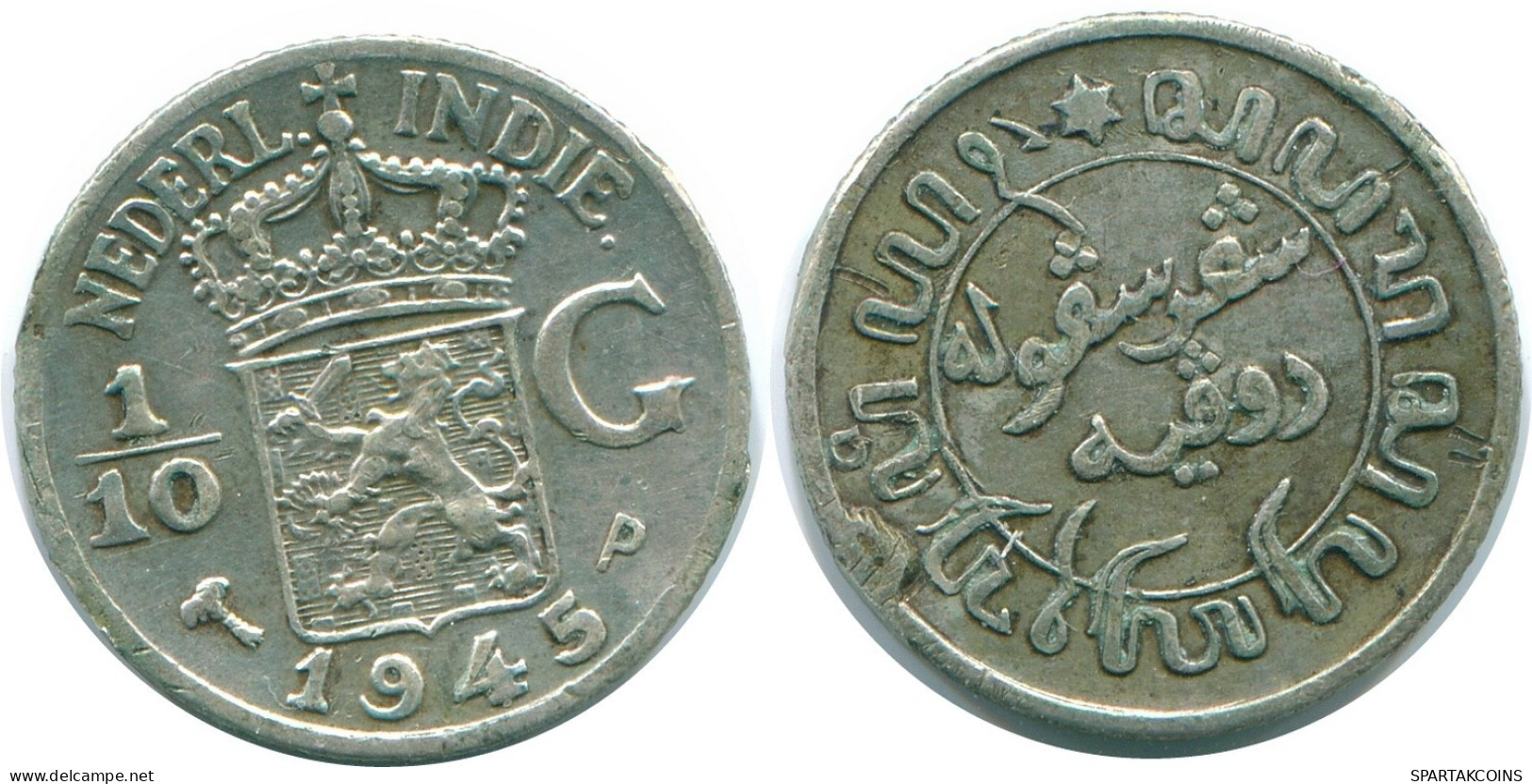 1/10 GULDEN 1945 P NETHERLANDS EAST INDIES SILVER Colonial Coin #NL14115.3.U.A - Indie Olandesi