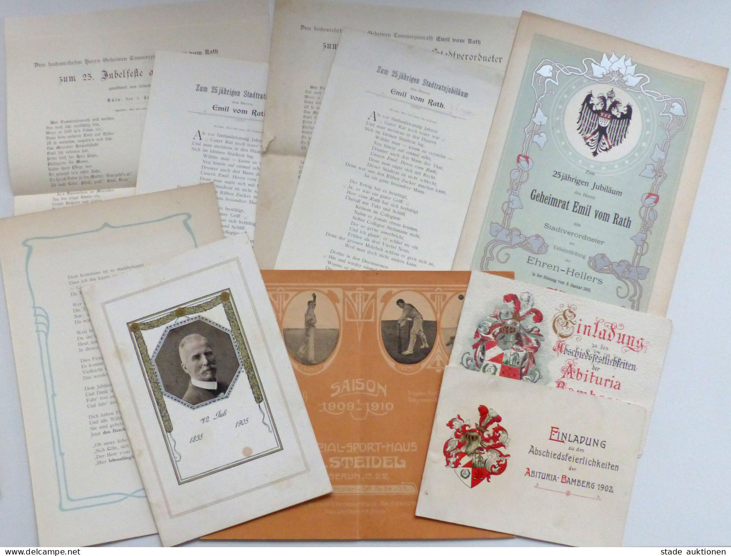 WUKI Umschlag Mit Ca. 20 Dokumenten U.a. Speisekarten, Studentika Und Ein Verkaufskatalog Des Sporthauses Steidel - 100 - 499 Postales