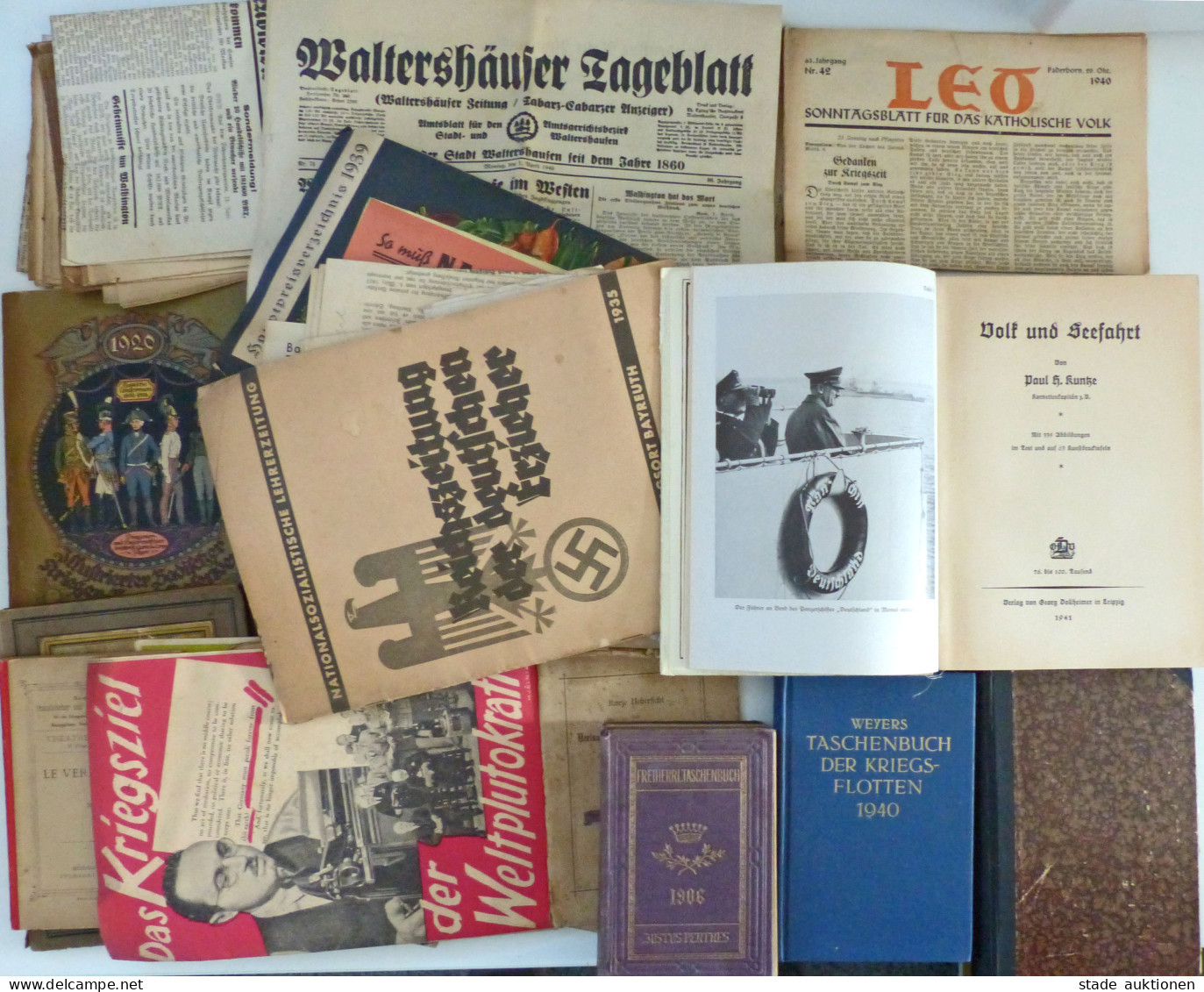 Wunderkiste - Karton Mit Diversen Antiquarischen Büchern U. Zeitschriften WK II, Militärische Themen, üblich Stark Unter - 100 - 499 Postales