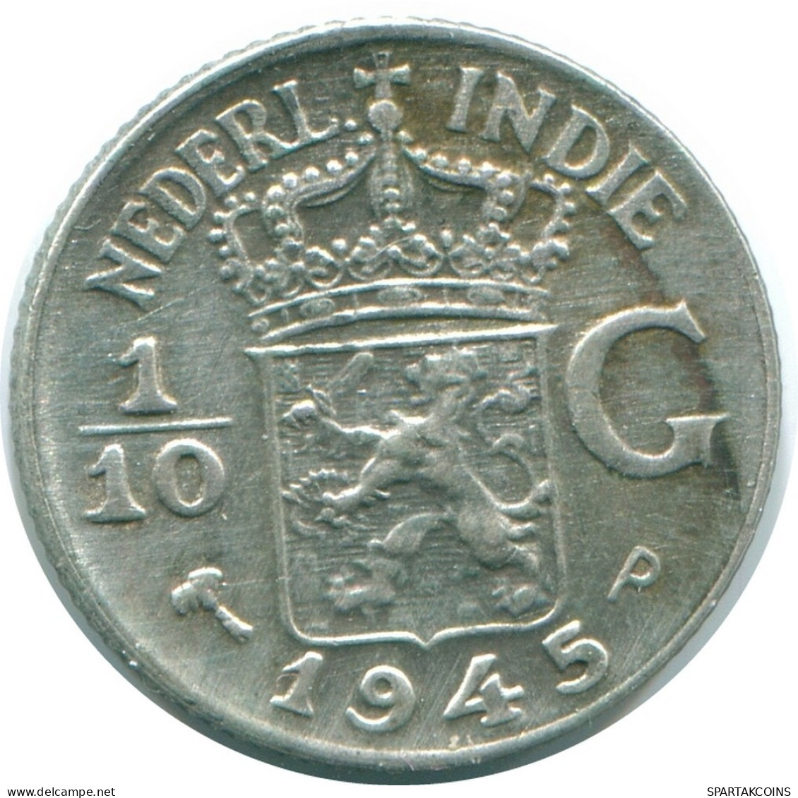 1/10 GULDEN 1945 P INDES ORIENTALES NÉERLANDAISES ARGENT Colonial Pièce #NL14130.3.F.A - Indie Olandesi