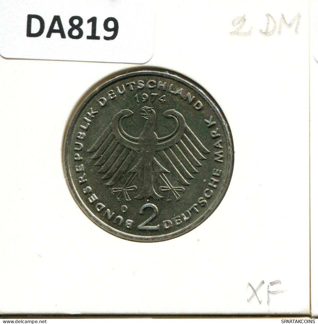 2 DM 1974 D K. ADENAUER WEST & UNIFIED GERMANY Coin #DA819.U.A - 2 Marchi