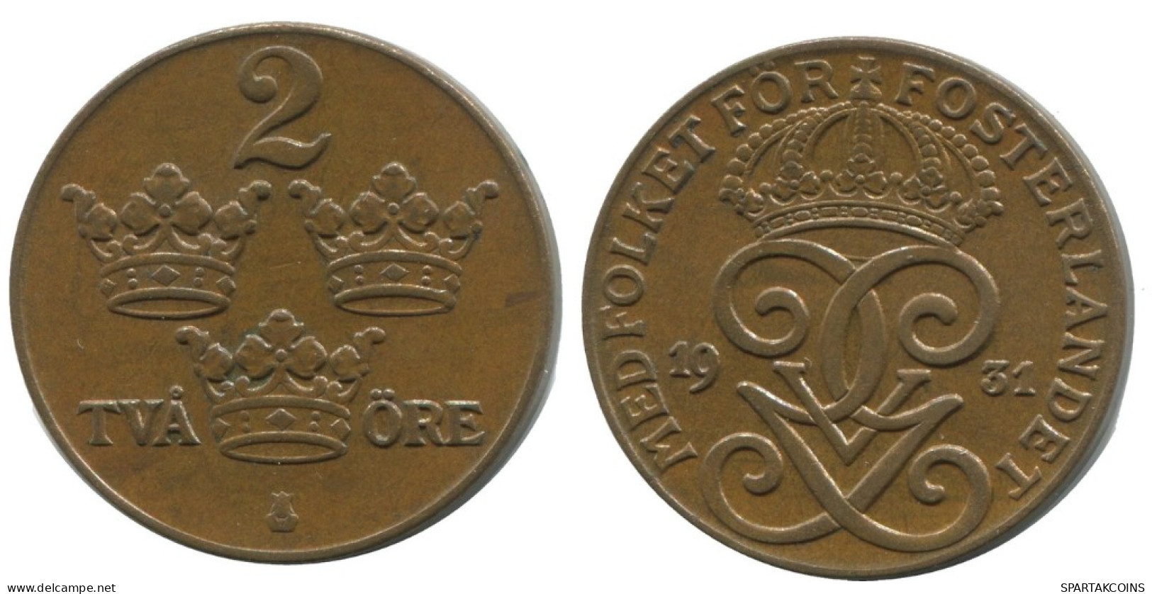 2 ORE 1931 SUÈDE SWEDEN Pièce #AC801.2.F.A - Sweden