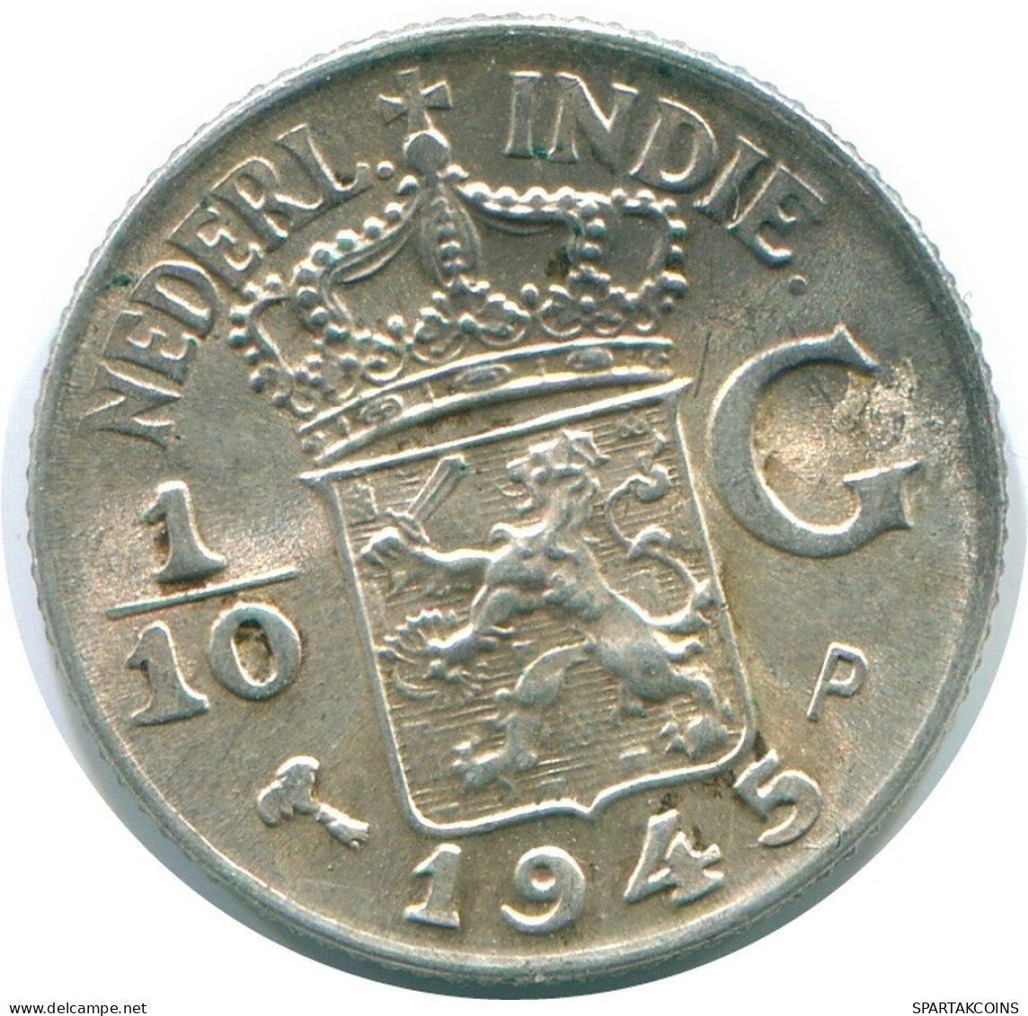 1/10 GULDEN 1945 P INDES ORIENTALES NÉERLANDAISES ARGENT Colonial Pièce #NL14025.3.F.A - Indie Olandesi