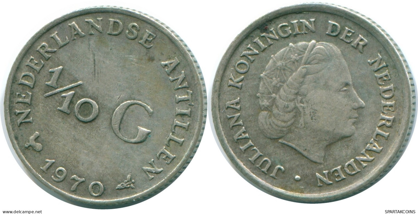 1/10 GULDEN 1970 NIEDERLÄNDISCHE ANTILLEN SILBER Koloniale Münze #NL13044.3.D.A - Netherlands Antilles