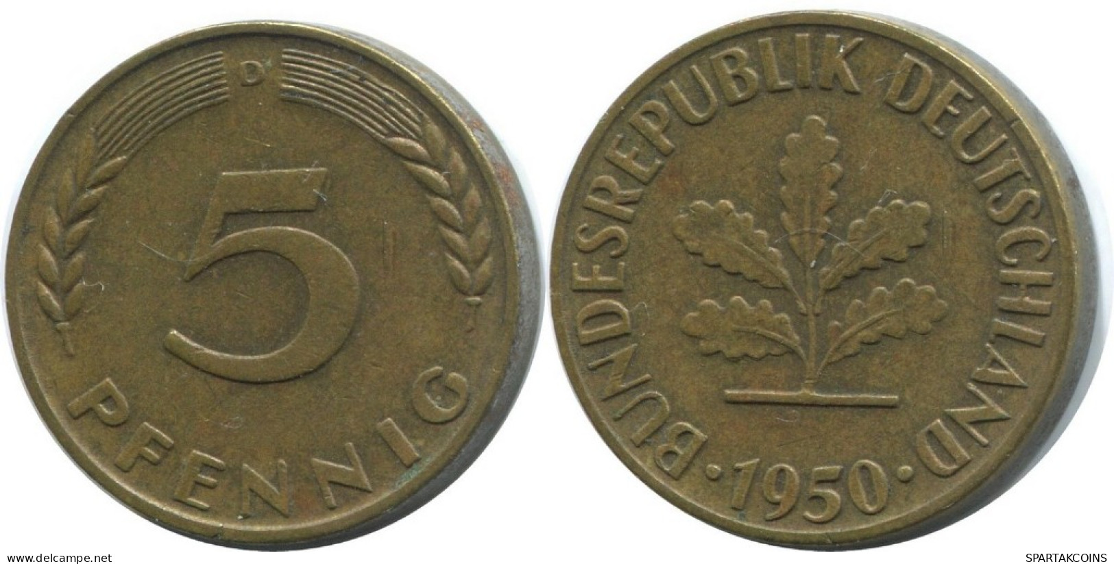 5 PFENNIG 1950 D WEST & UNIFIED GERMANY Coin #AD873.9.U.A - 5 Pfennig