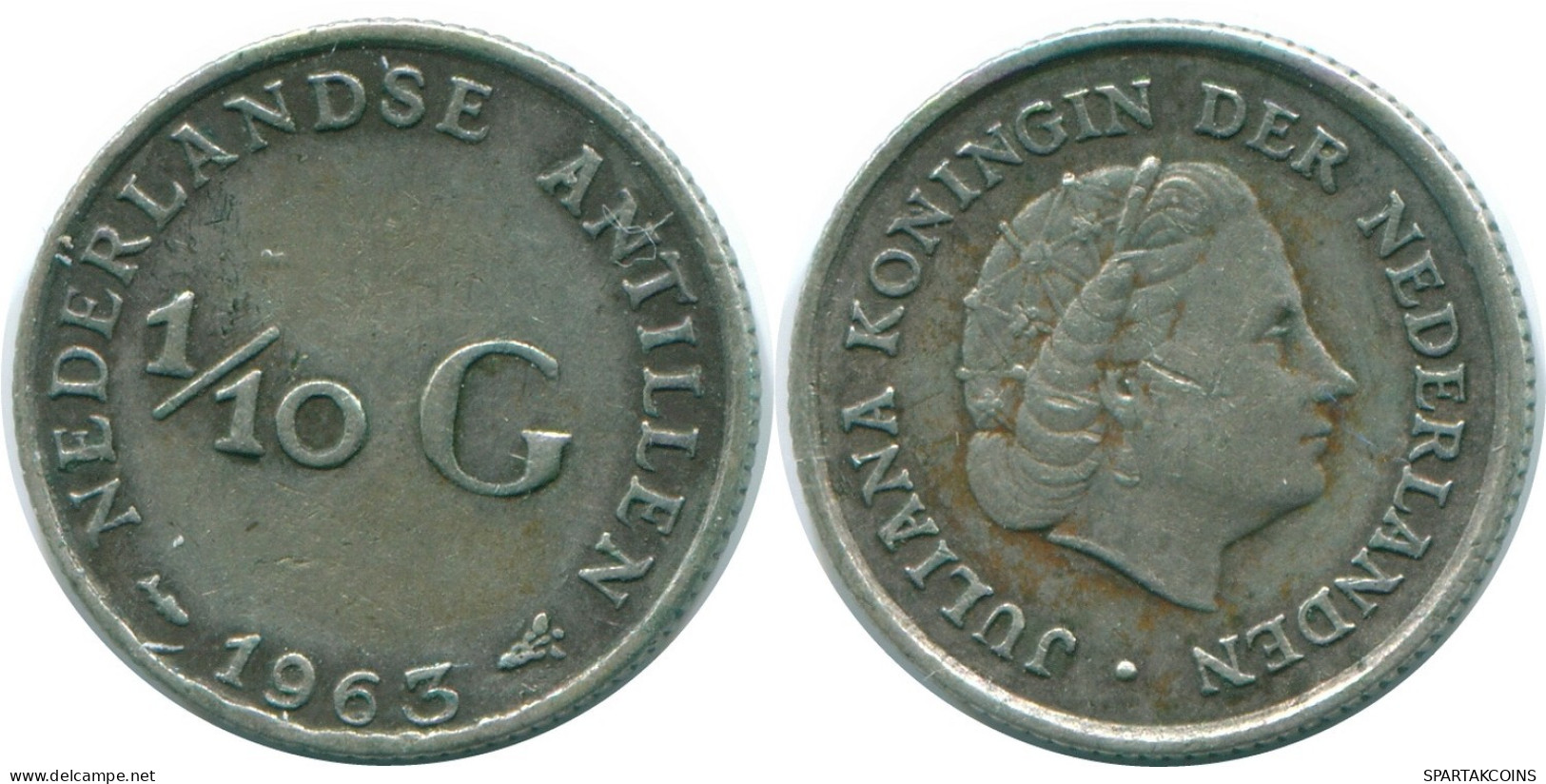 1/10 GULDEN 1963 ANTILLES NÉERLANDAISES ARGENT Colonial Pièce #NL12630.3.F.A - Netherlands Antilles