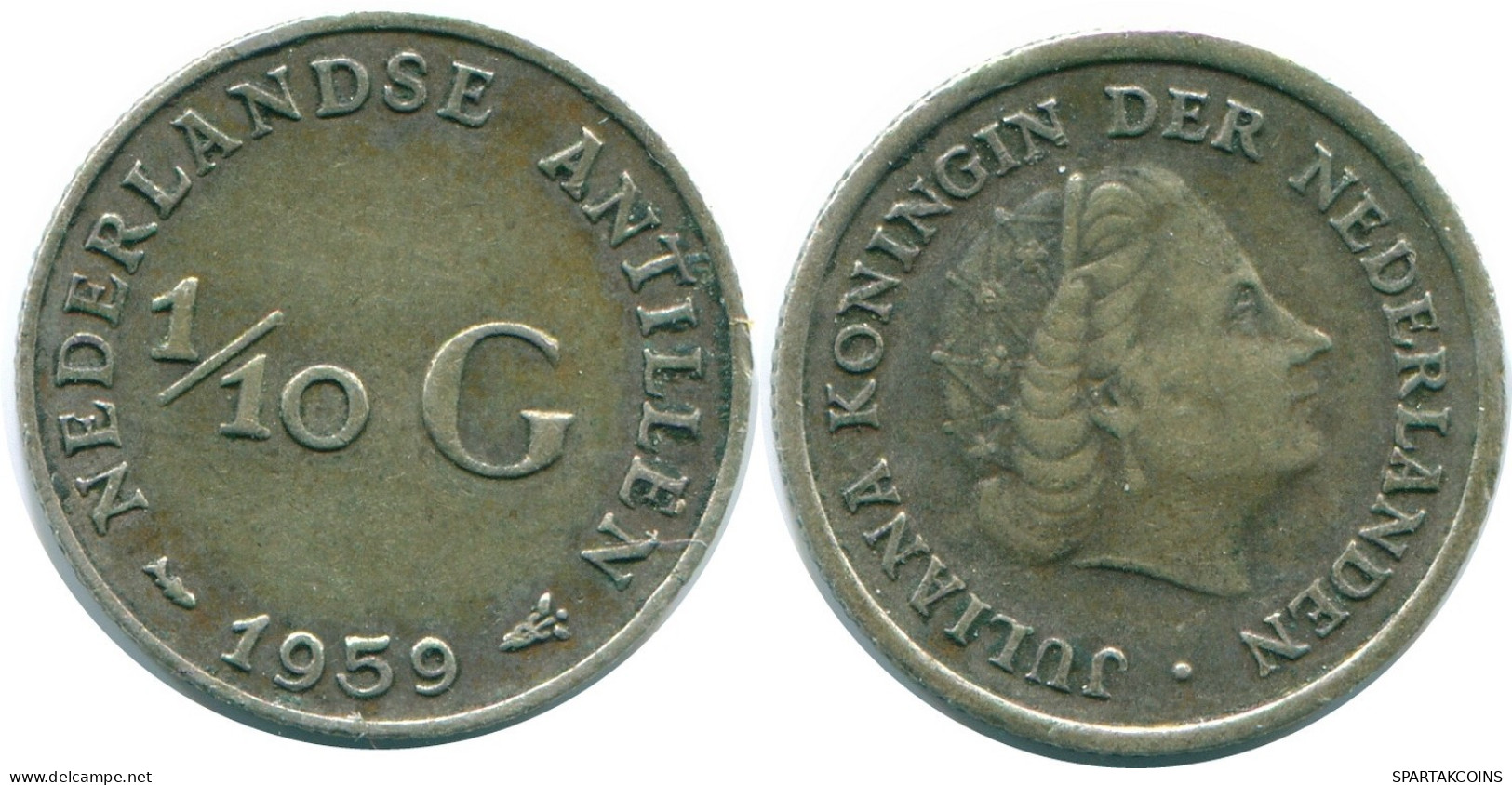 1/10 GULDEN 1959 ANTILLAS NEERLANDESAS PLATA Colonial Moneda #NL12240.3.E.A - Netherlands Antilles